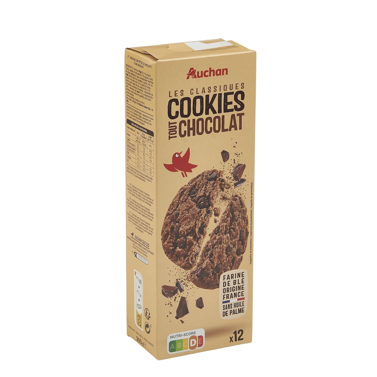 AUCHAN Cookies tout chocolat 12 biscuits 200g