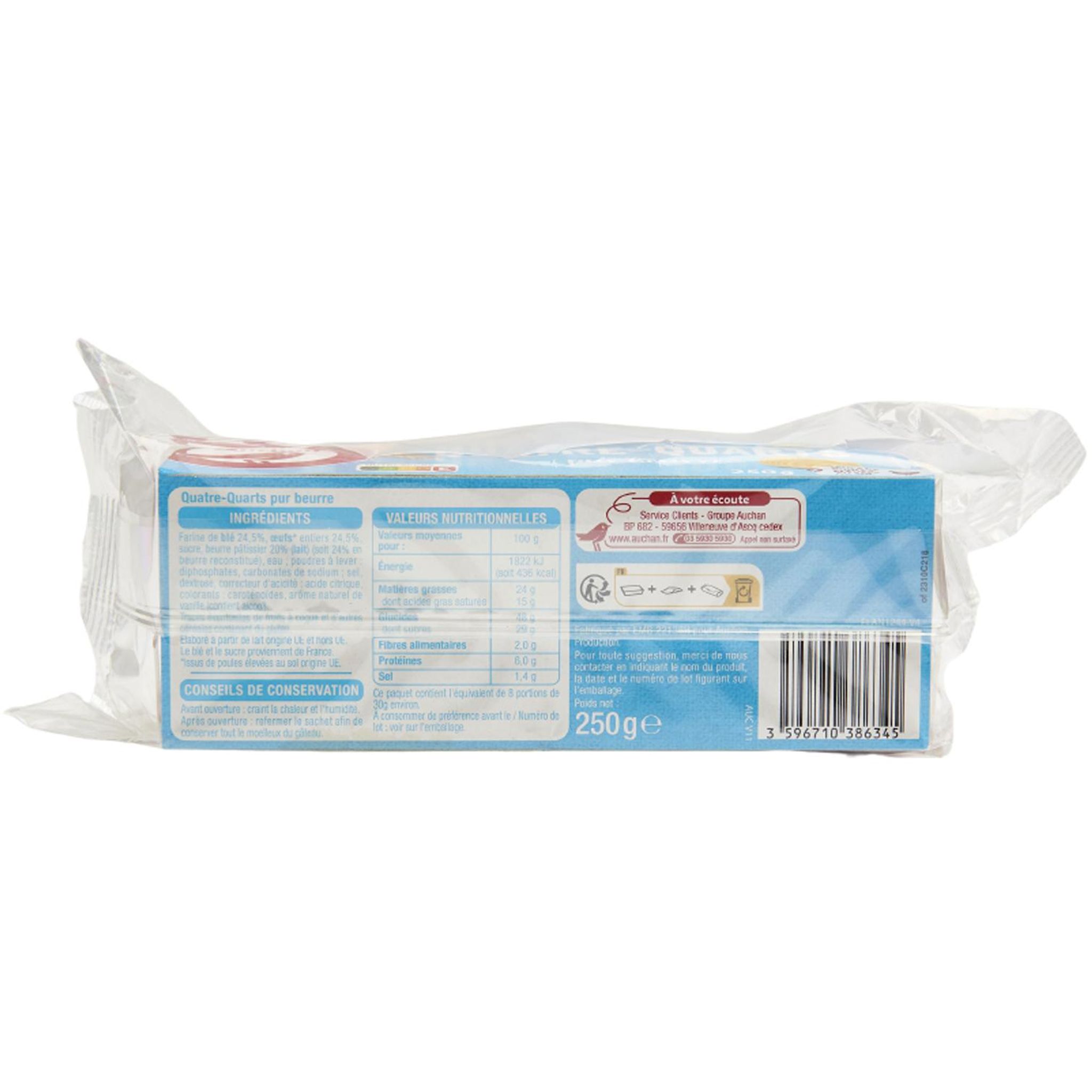 Voir la diapositive 2 : AUCHAN Quatre quarts pur beurre 250g
