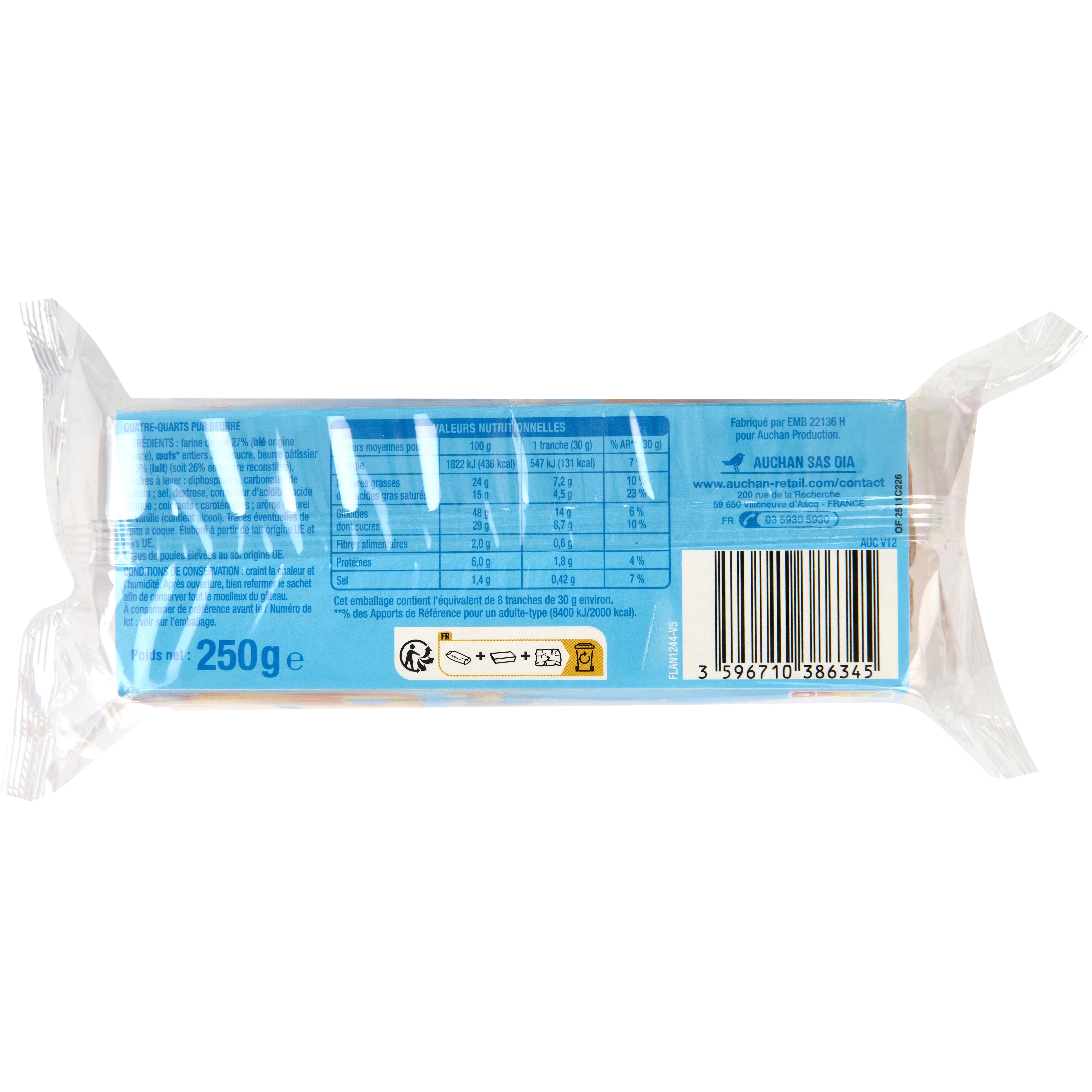 Voir la diapositive 3 : AUCHAN Quatre quarts pur beurre 250g