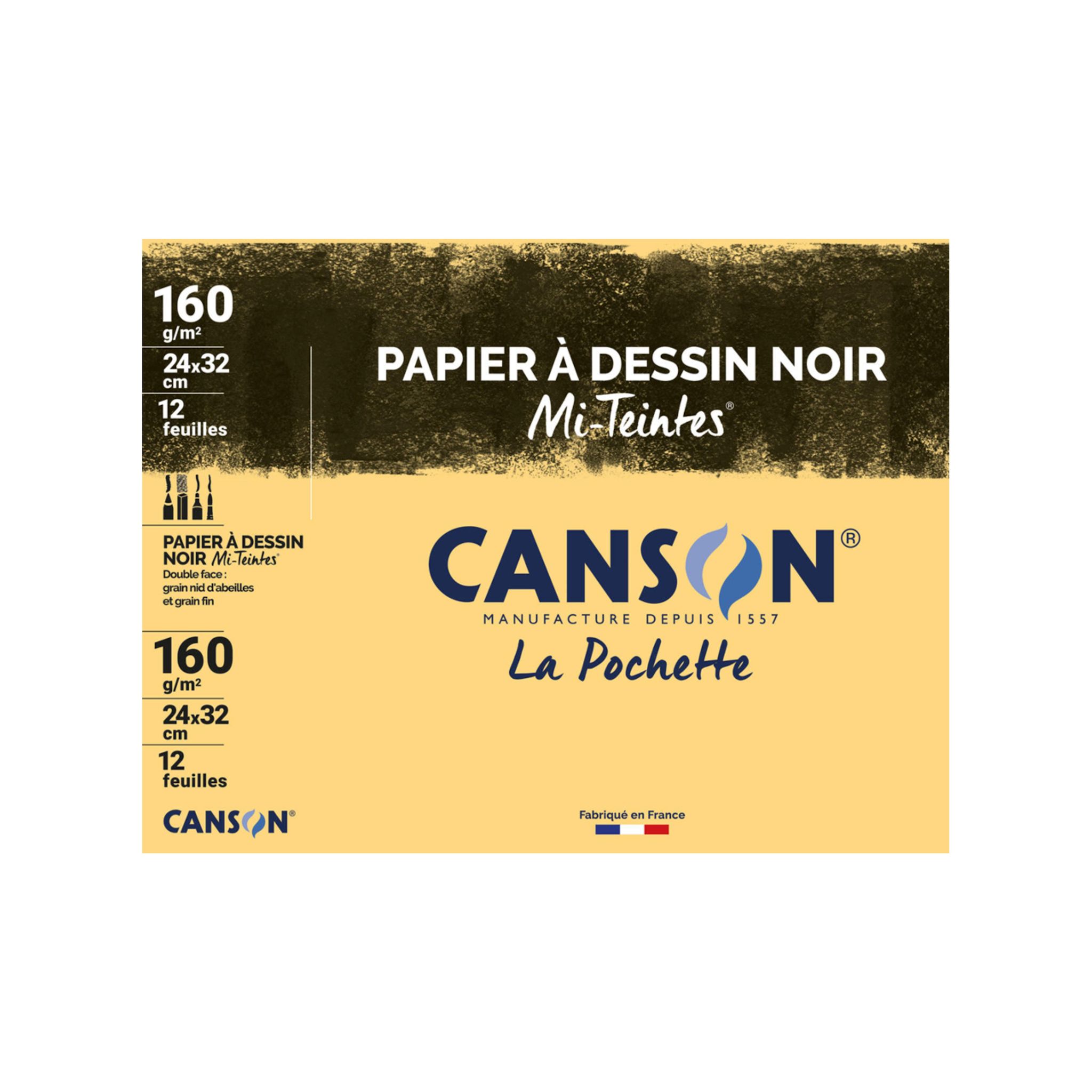 CANSON Pochette papier à dessin x12 feuilles mi- teintés noir 24x32cm