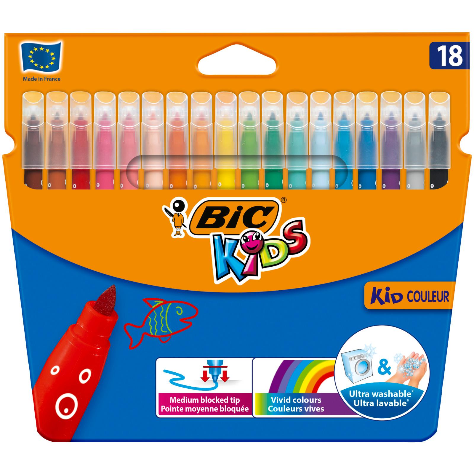 BIC Feutres de coloriage x18 Kid Couleurs Pointe Moyenne
