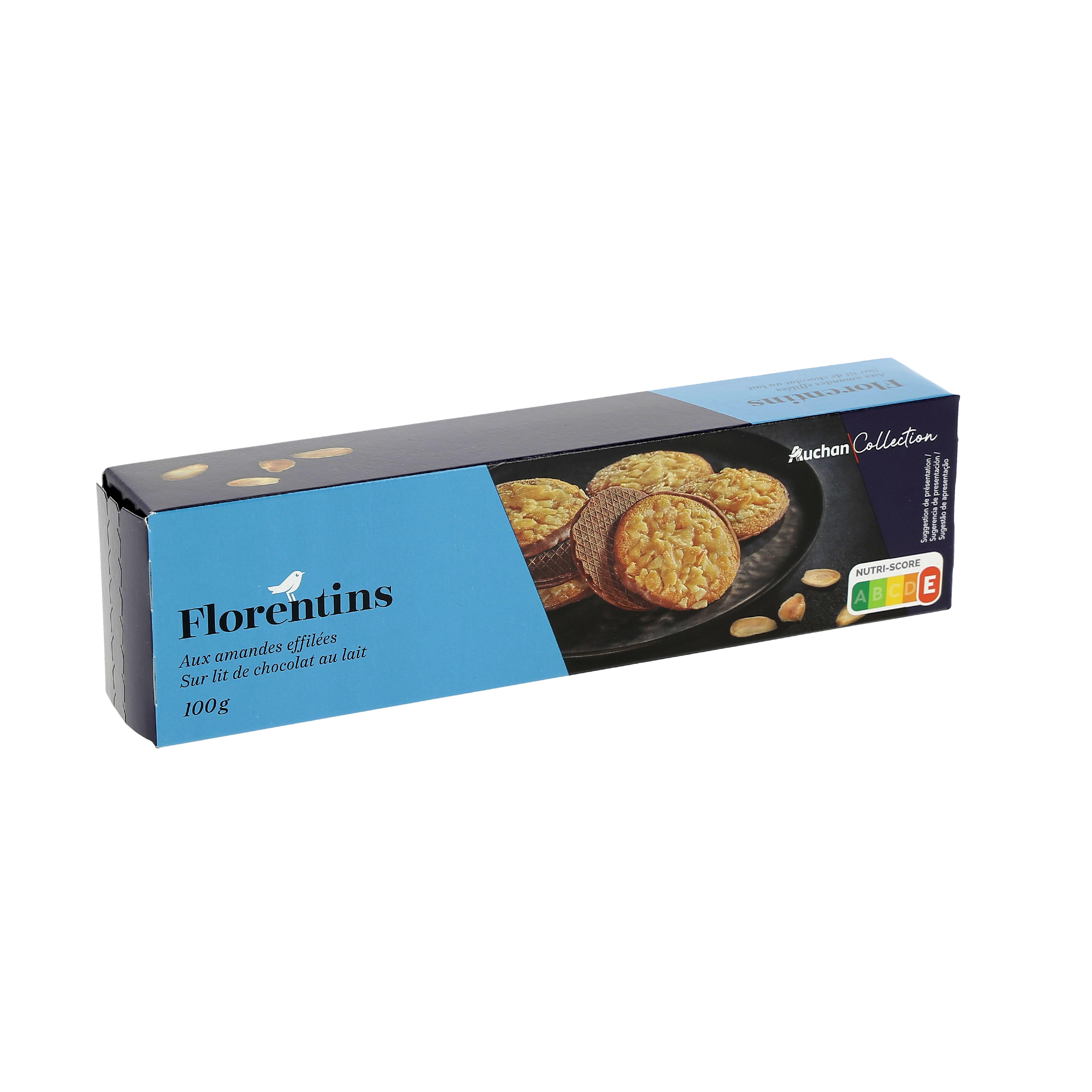 Voir la diapositive 3 : AUCHAN COLLECTION Florentins aux amandes effilées sur lit de chocolat au lait 100g