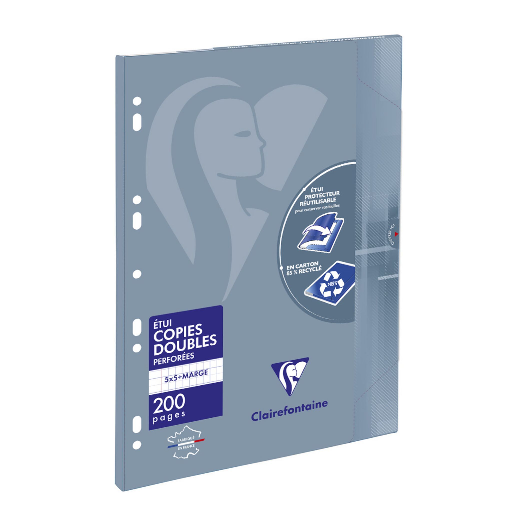 Voir la diapositive 2 : CLAIREFONTAINE Copies doubles 200 pages 21x29,7cm petits carreaux 5x5 perforées