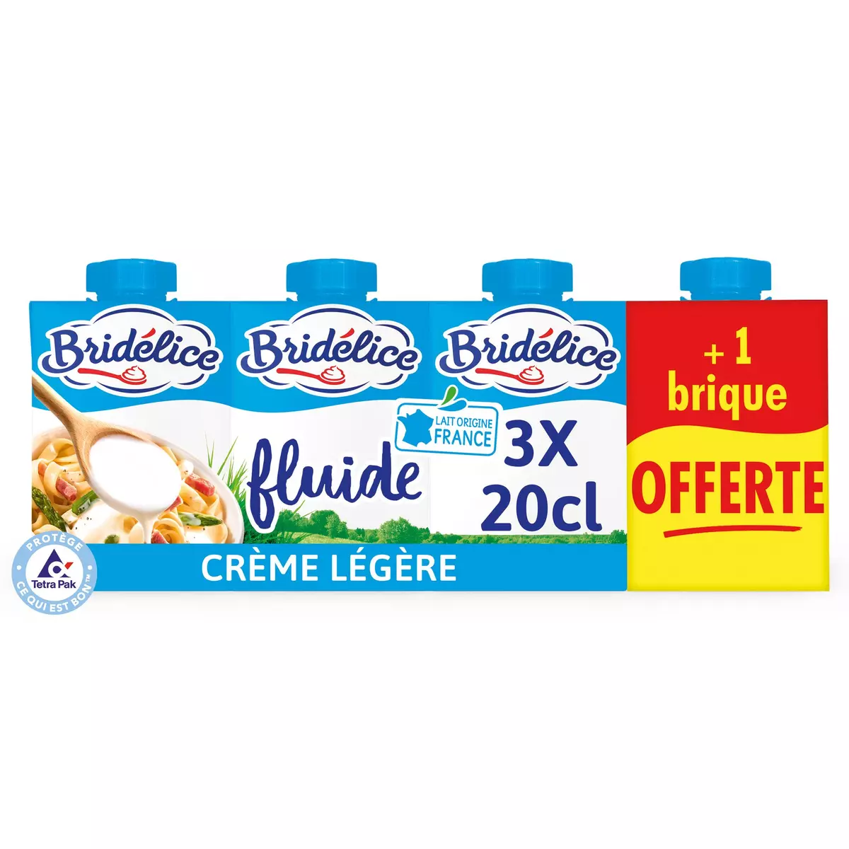 BRIDELICE Crème légère fluide UHT 12% MG 3+1 offert 4x20cl
