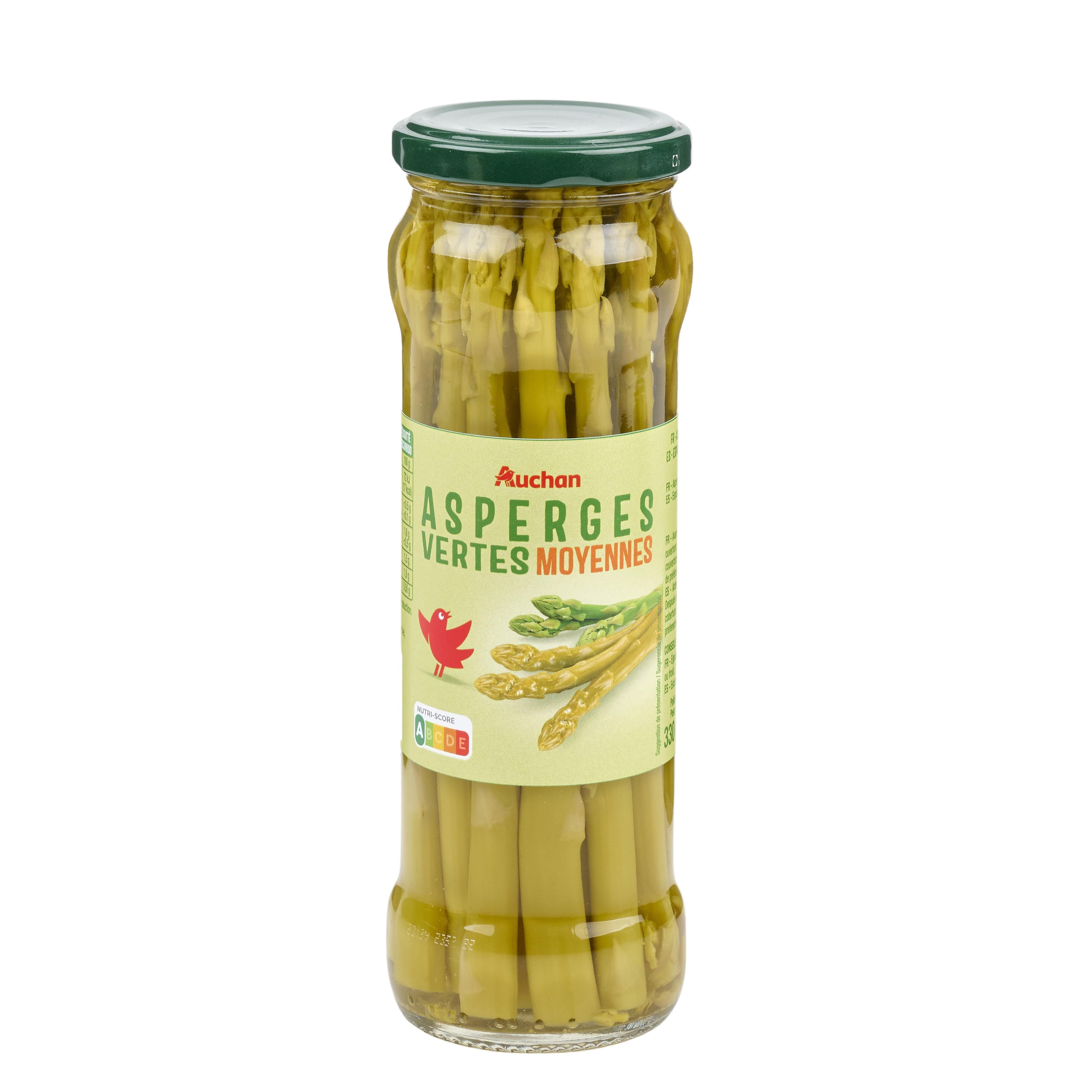 Voir la diapositive 2 : AUCHAN Asperges vertes moyennes en bocal 185g