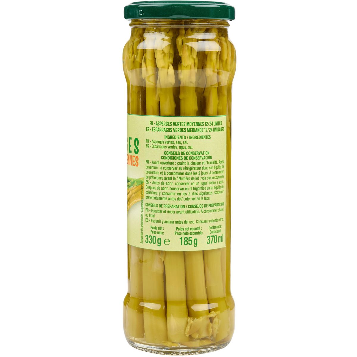 AUCHAN Asperges vertes moyennes en bocal 185g