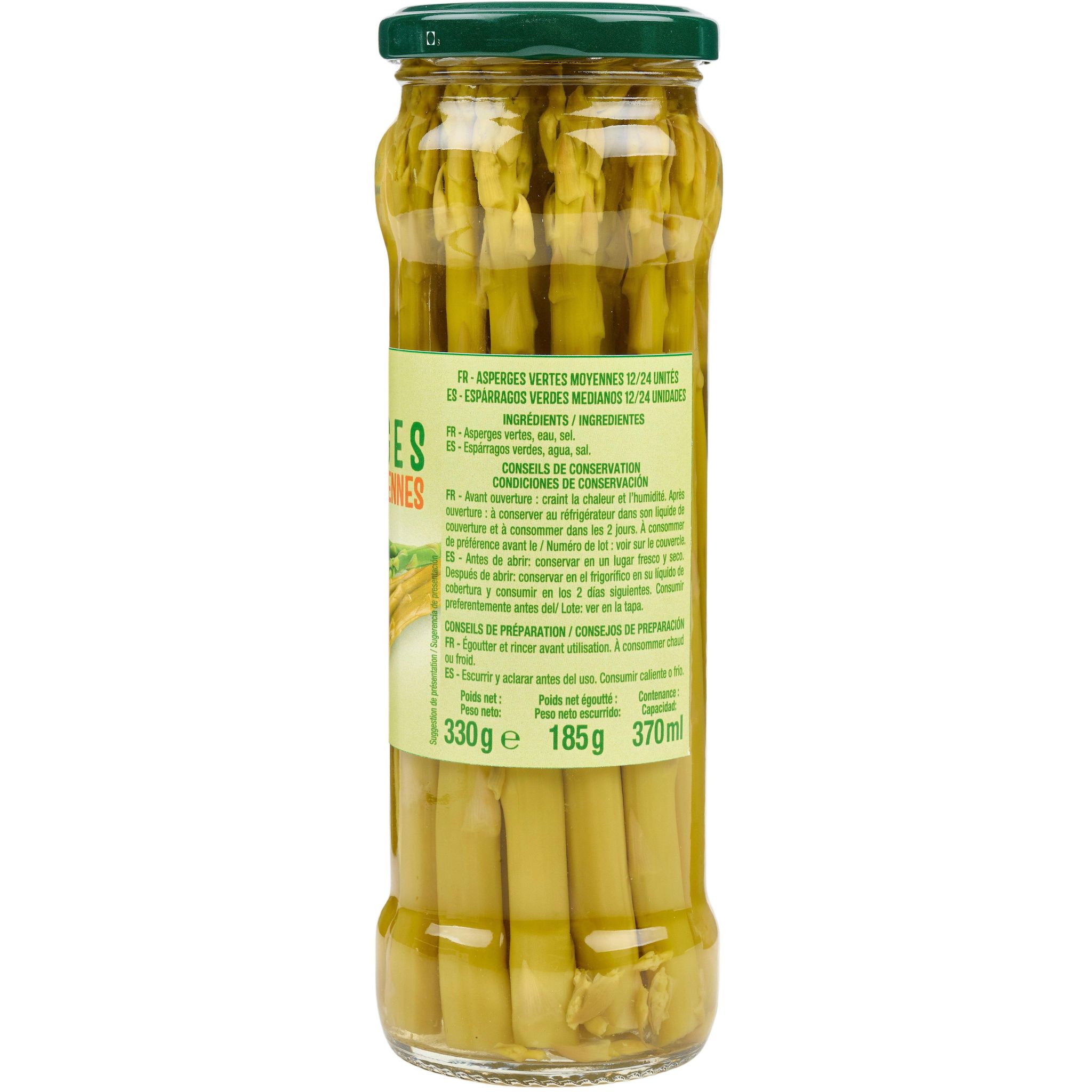 Voir la diapositive 3 : AUCHAN Asperges vertes moyennes en bocal 185g