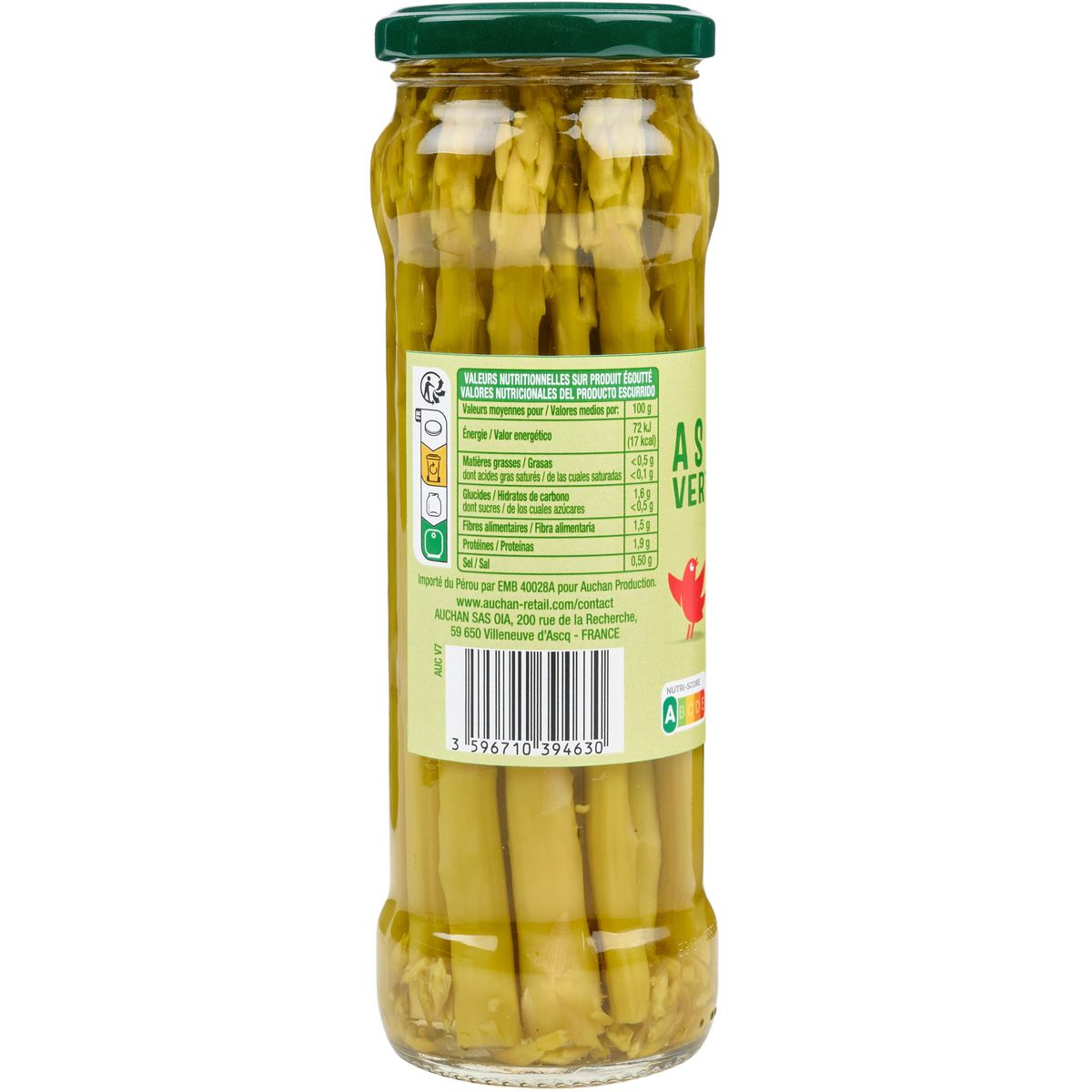 AUCHAN Asperges vertes moyennes en bocal 185g
