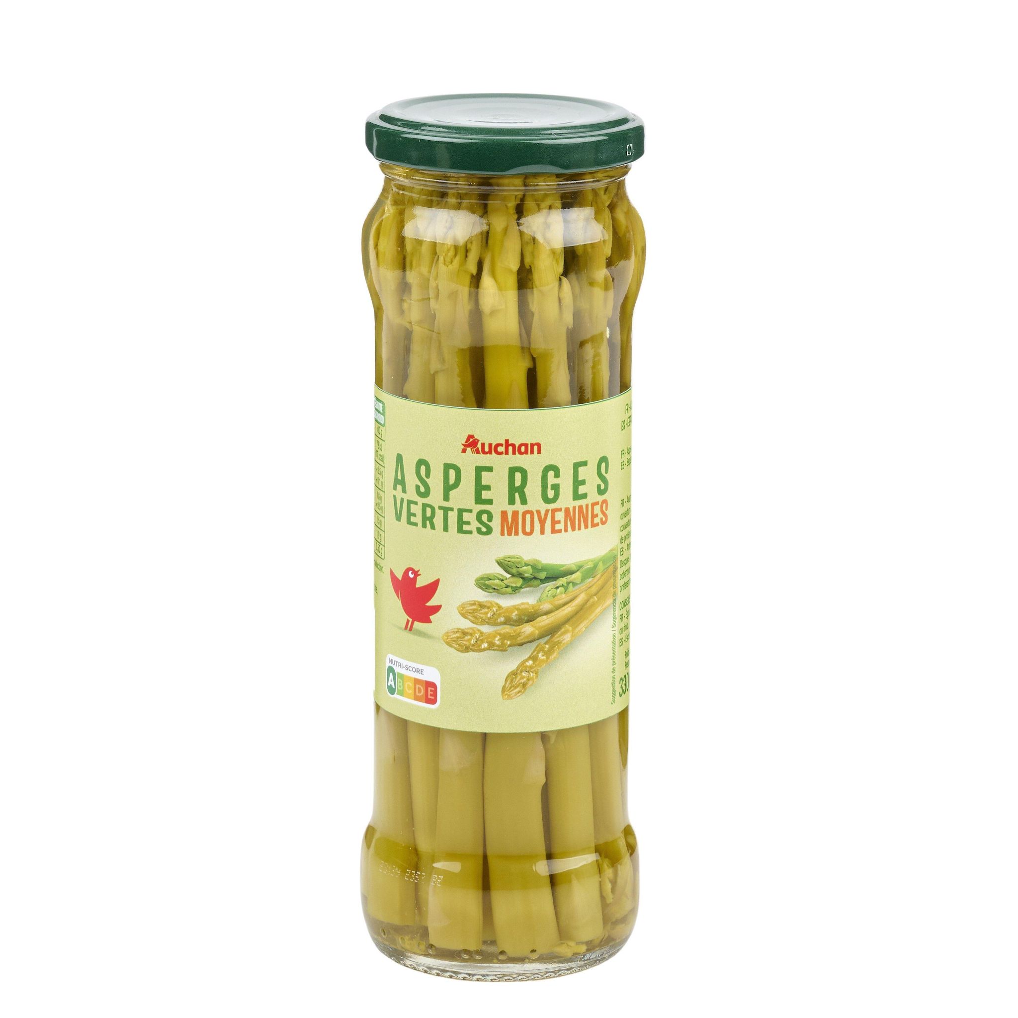 Voir la diapositive 4 : AUCHAN Asperges vertes moyennes en bocal 185g