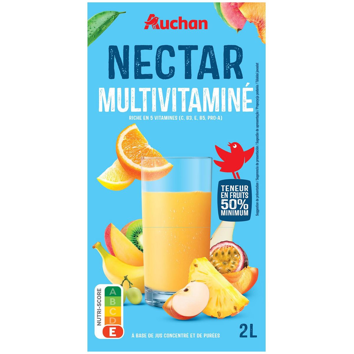 AUCHAN Nectar multivitaminé à base de concentré brique 2l
