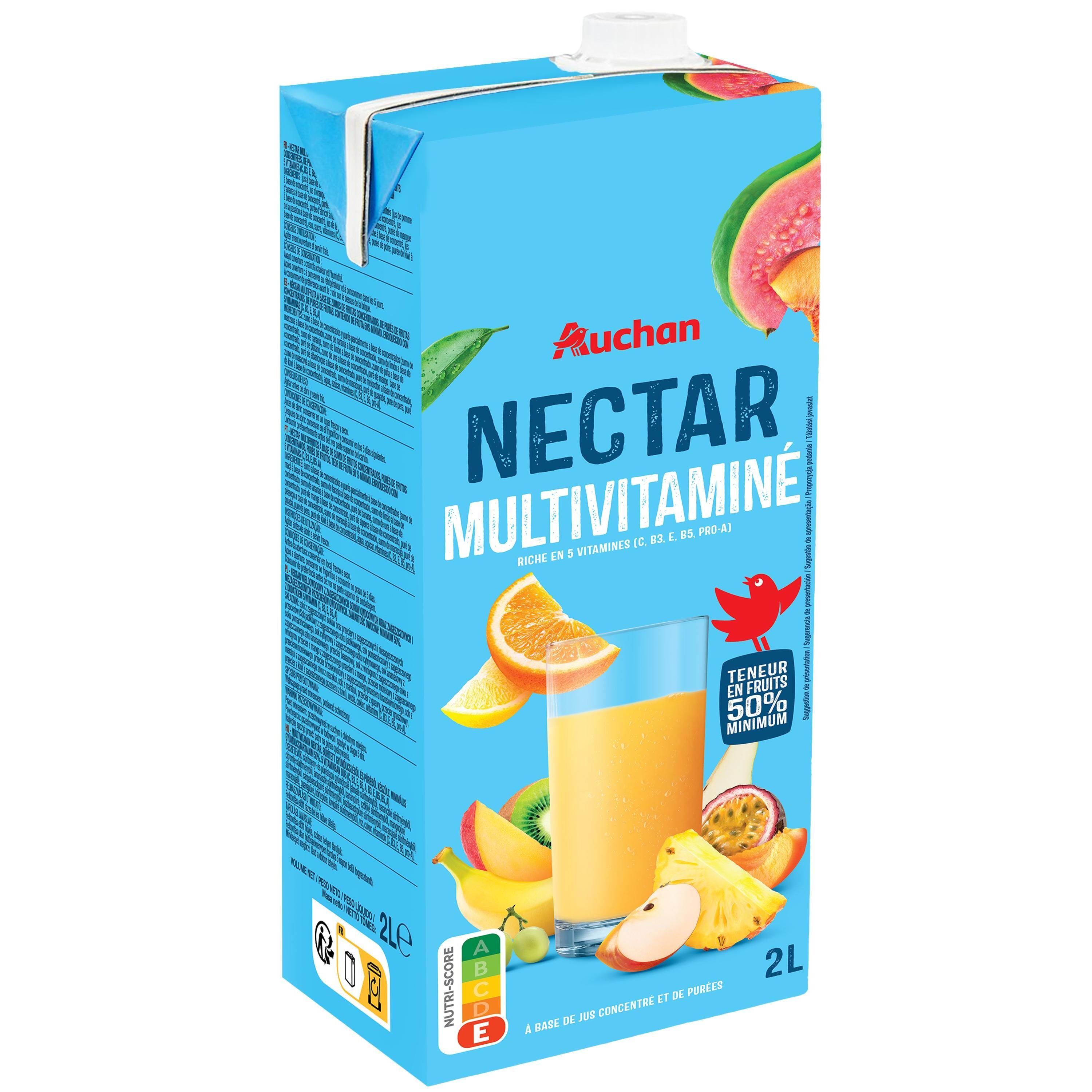 Voir la diapositive 3 : AUCHAN Nectar multivitaminé à base de concentré brique 2l