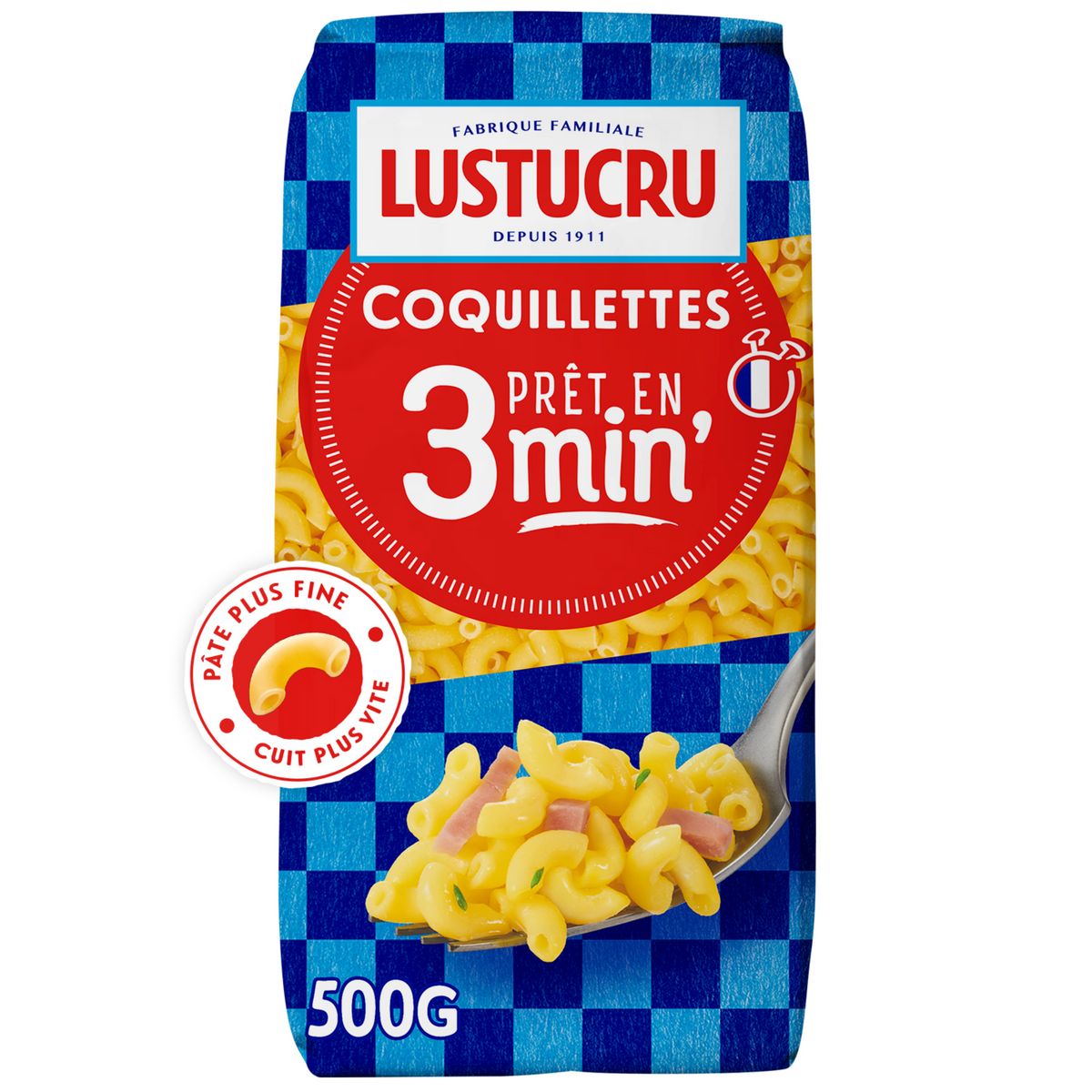 LUSTUCRU Pâtes coquillettes Al Dente cuisson rapide 500g