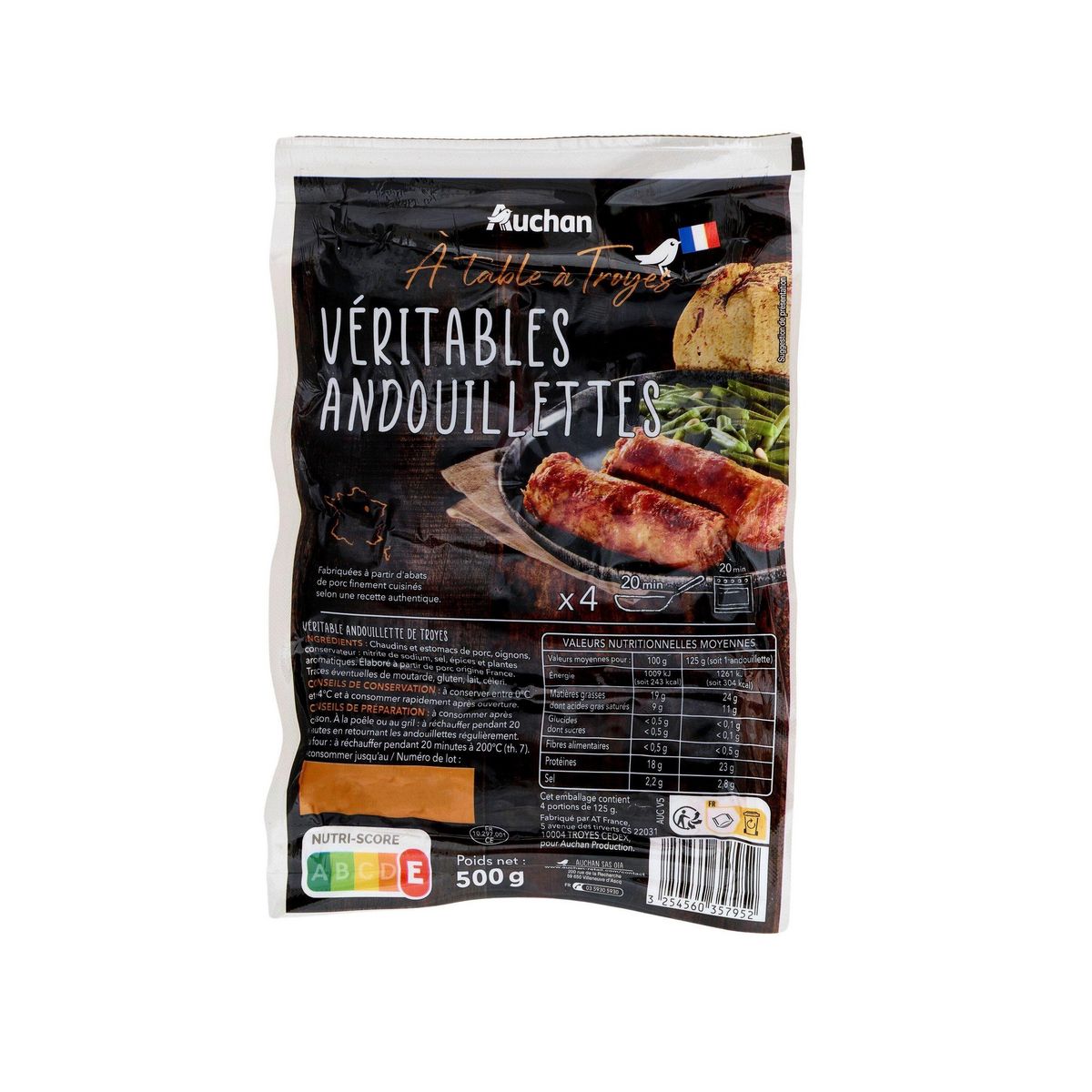 AUCHAN TERROIR Andouillettes de Troyes 4 pièces 500g