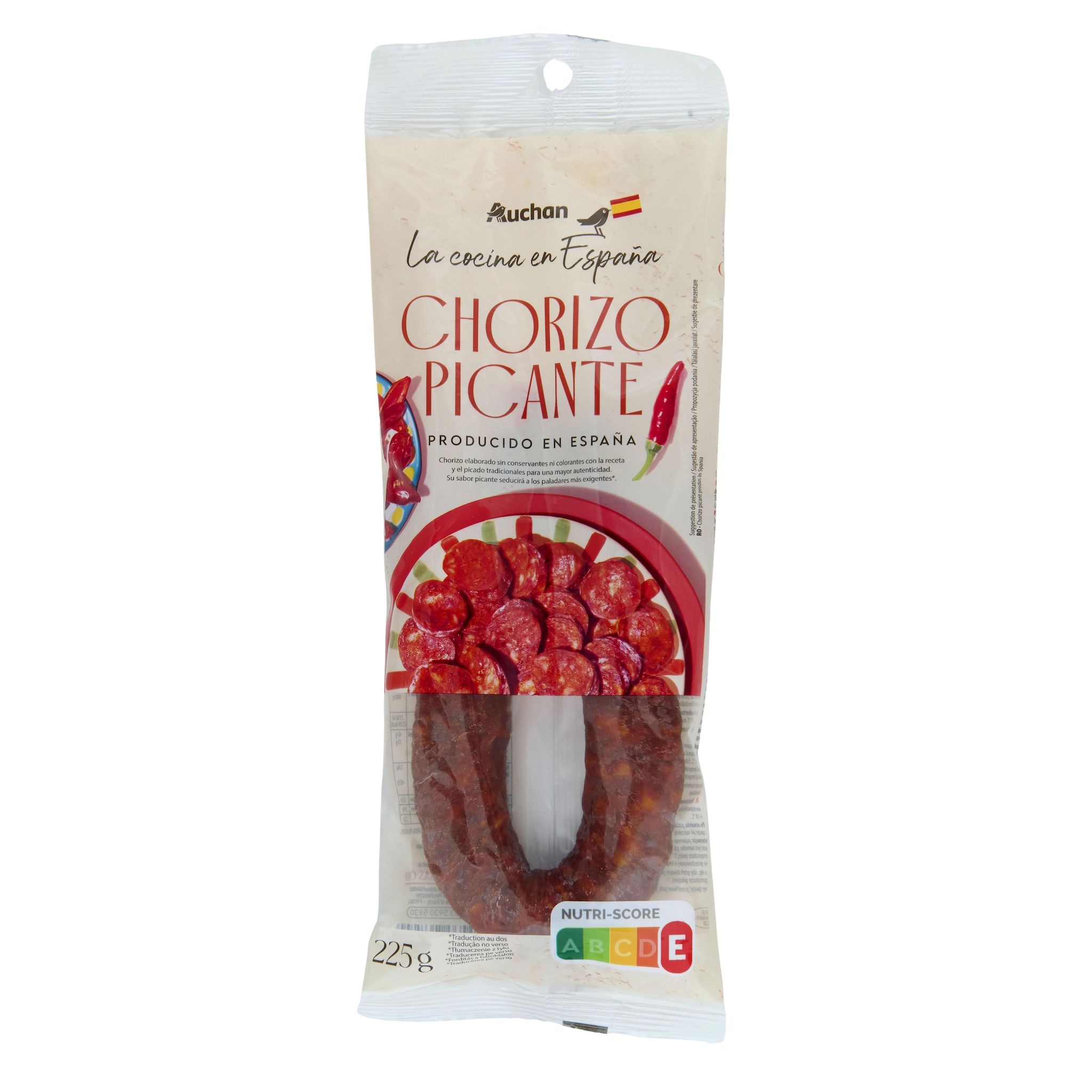 Voir la diapositive 2 : AUCHAN LA COCINA EN ESPANA Chorizo Piquante 225g