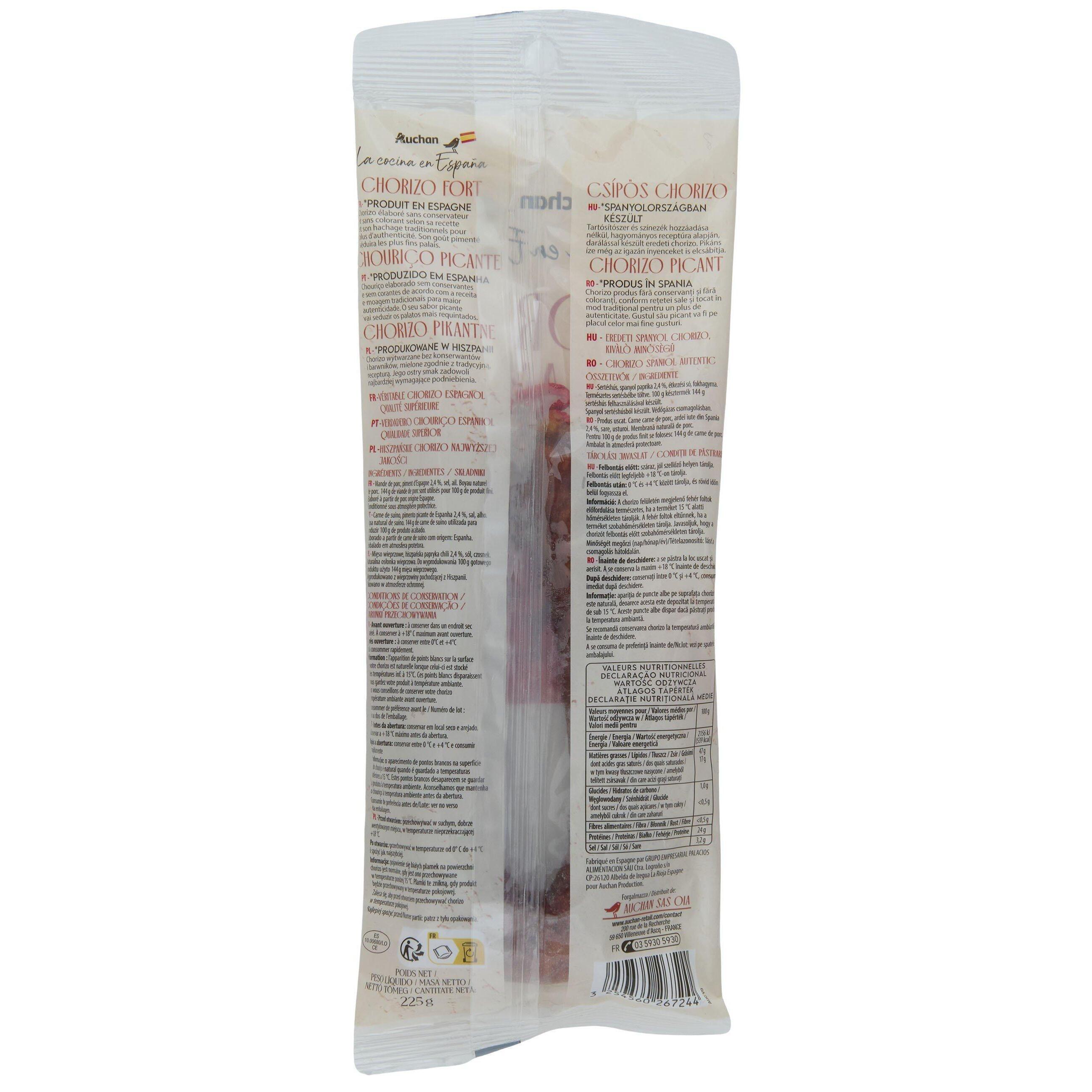 Voir la diapositive 3 : AUCHAN LA COCINA EN ESPANA Chorizo Piquante 225g