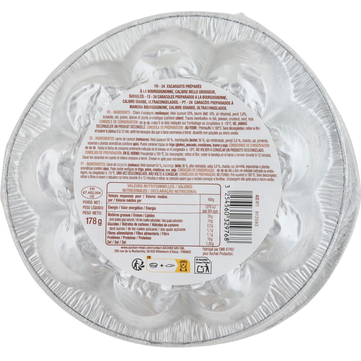 AUCHAN Escargot gros calibre recette Bourguignonne 24 pièces 178g