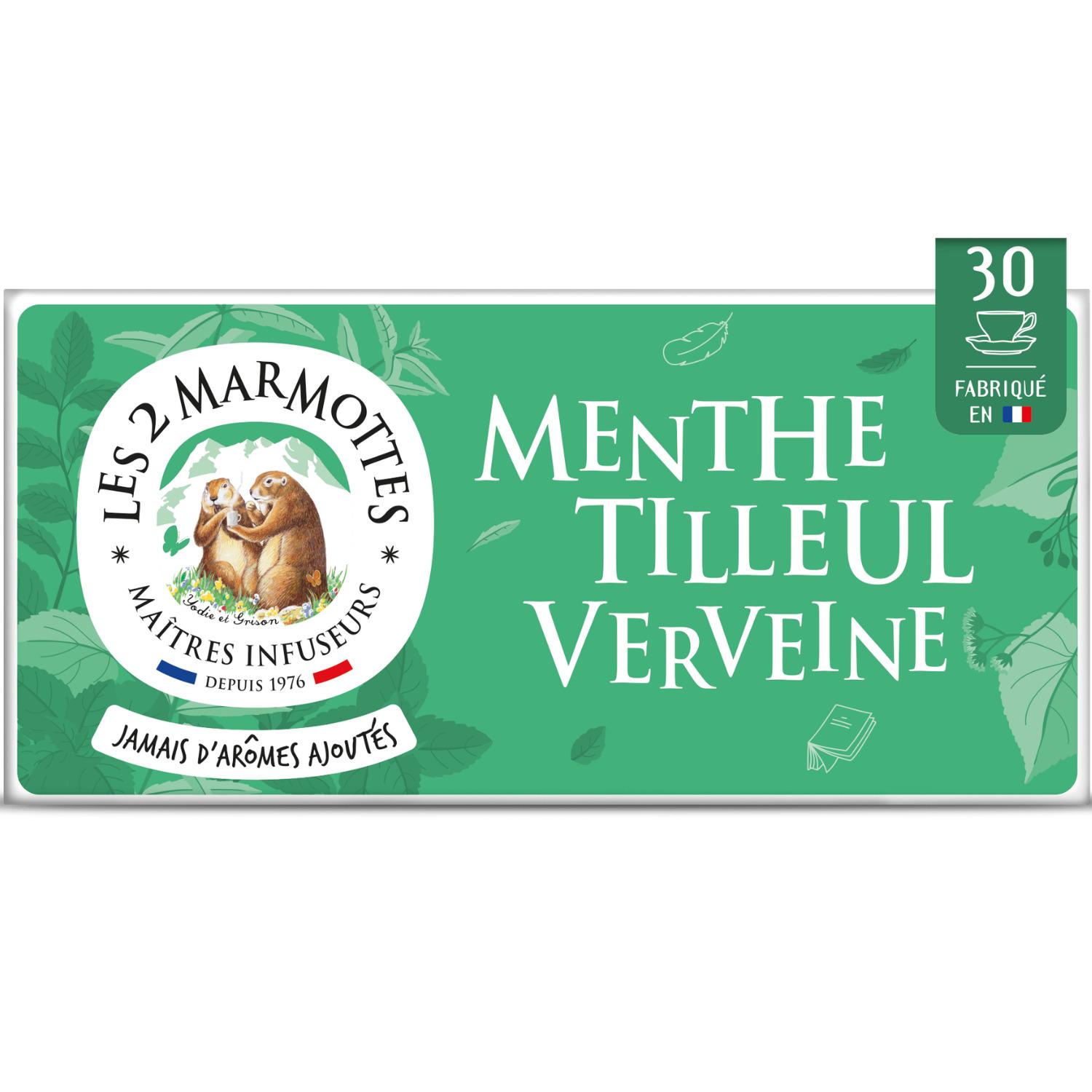 Voir la diapositive 2 : LES 2 MARMOTTES Infusion menthe tilleul et verveine 30 sachets 42g