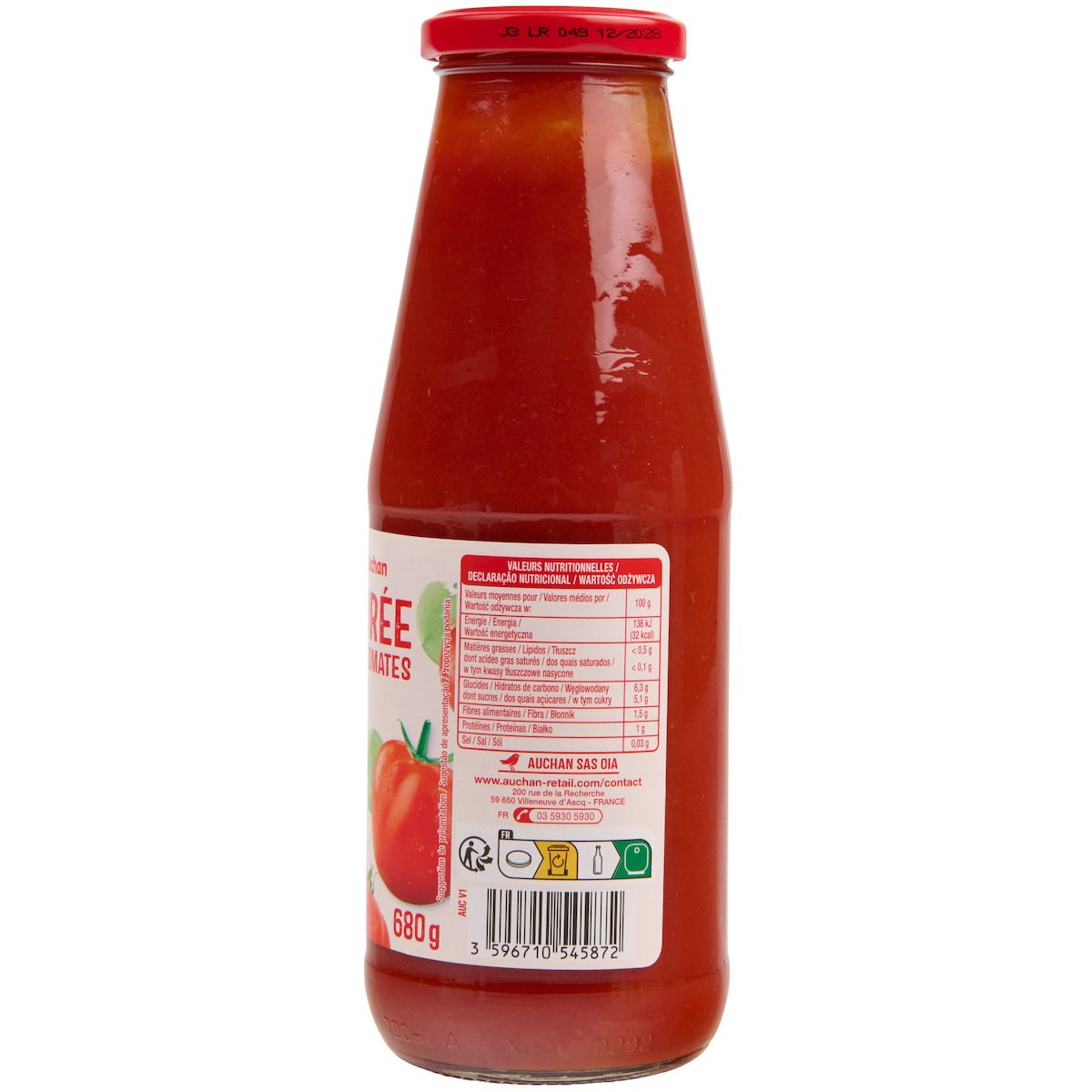 AUCHAN Purée de tomates en bouteille 680g