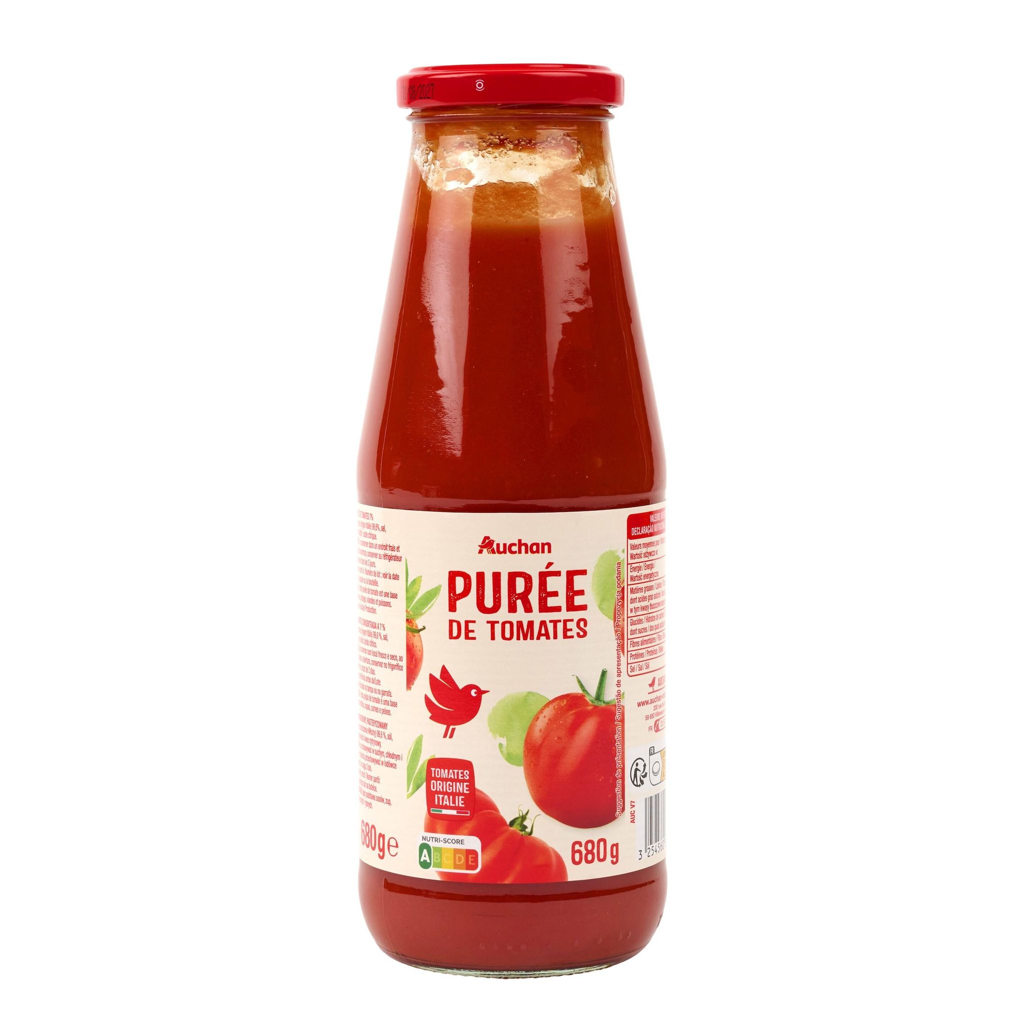 Voir la diapositive 4 : AUCHAN Purée de tomates en bouteille 680g