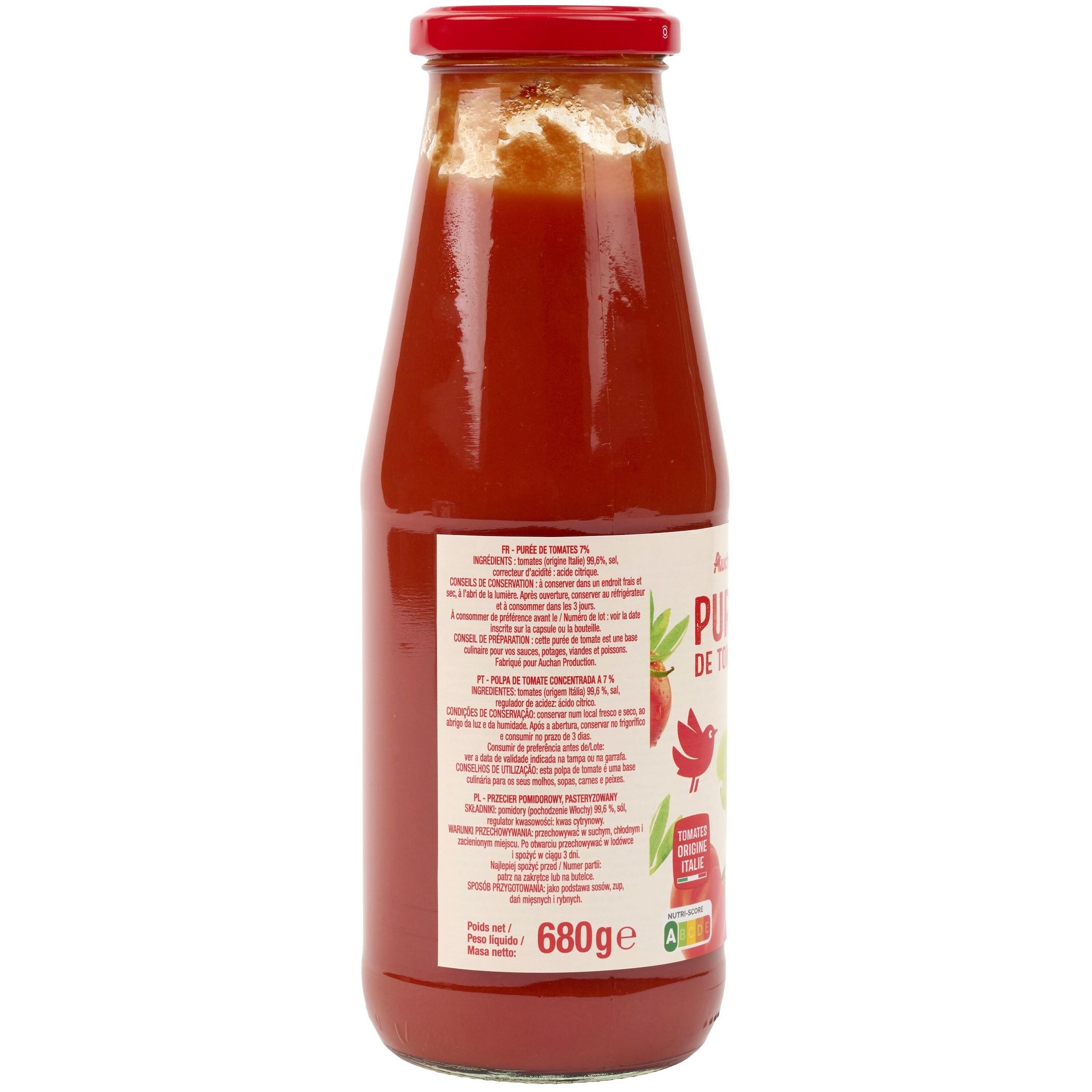 Voir la diapositive 5 : AUCHAN Purée de tomates en bouteille 680g