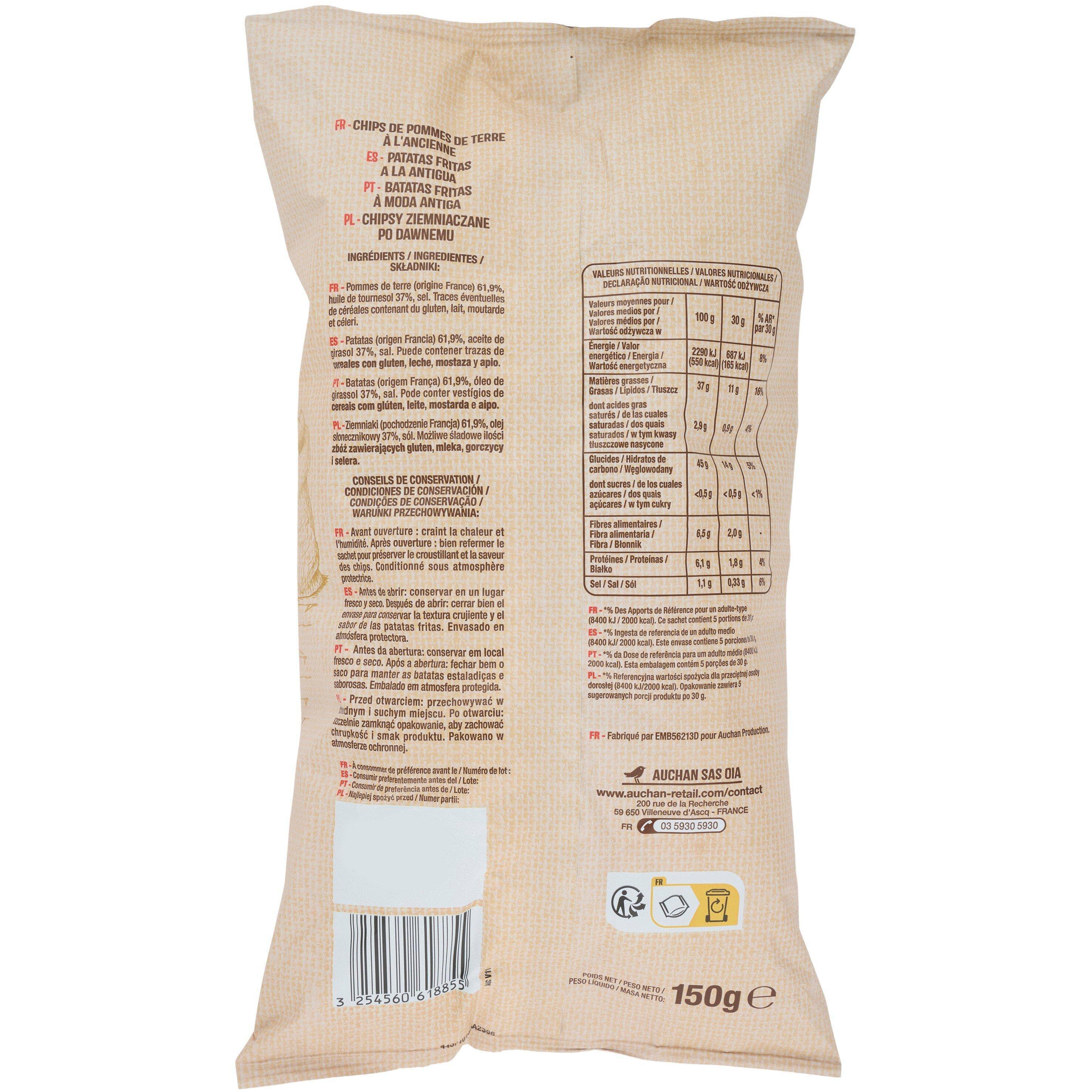 Voir la diapositive 2 : AUCHAN Chips à l'ancienne nature 150g
