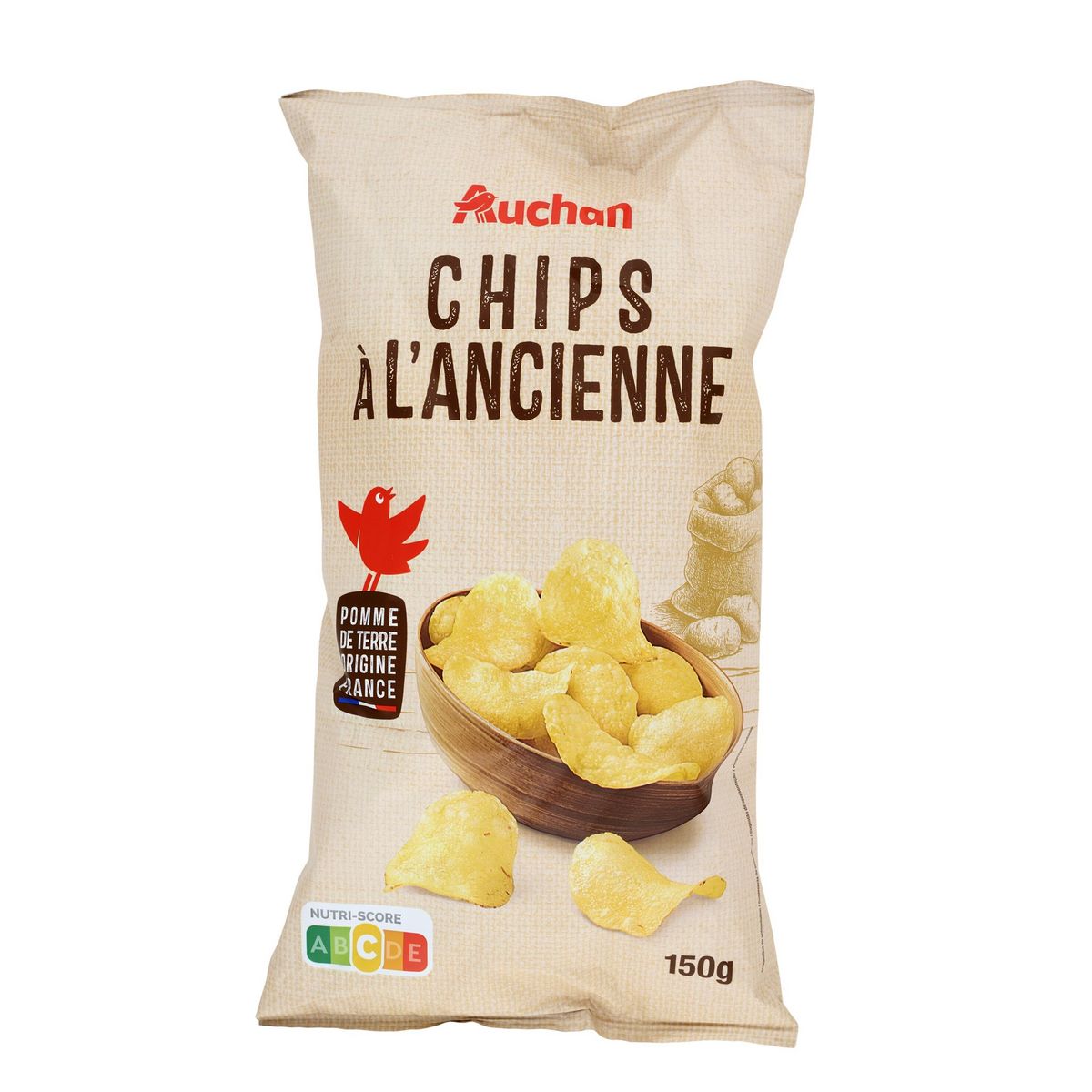 AUCHAN Chips à l'ancienne nature 150g