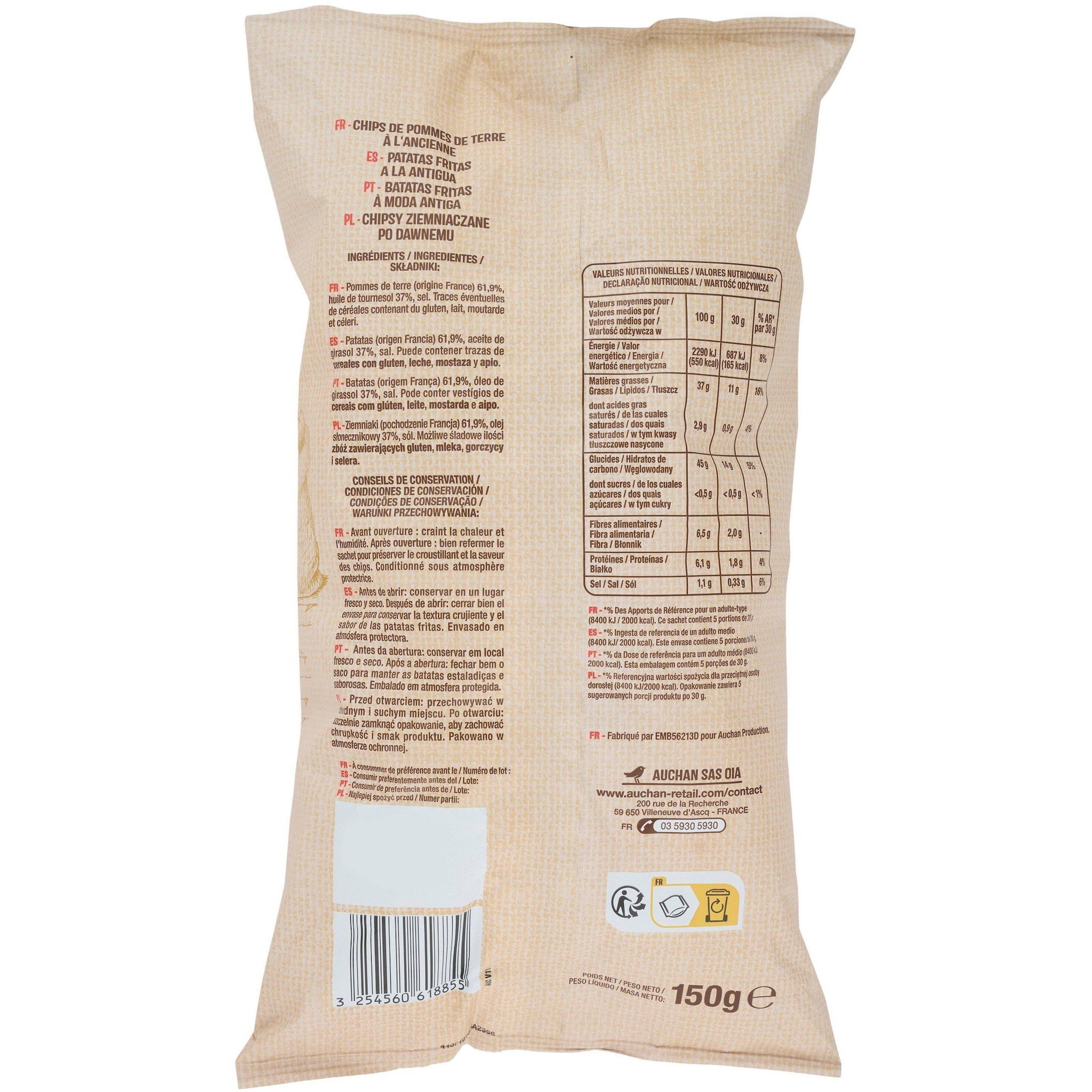 Voir la diapositive 2 : AUCHAN Chips à l'ancienne nature 150g
