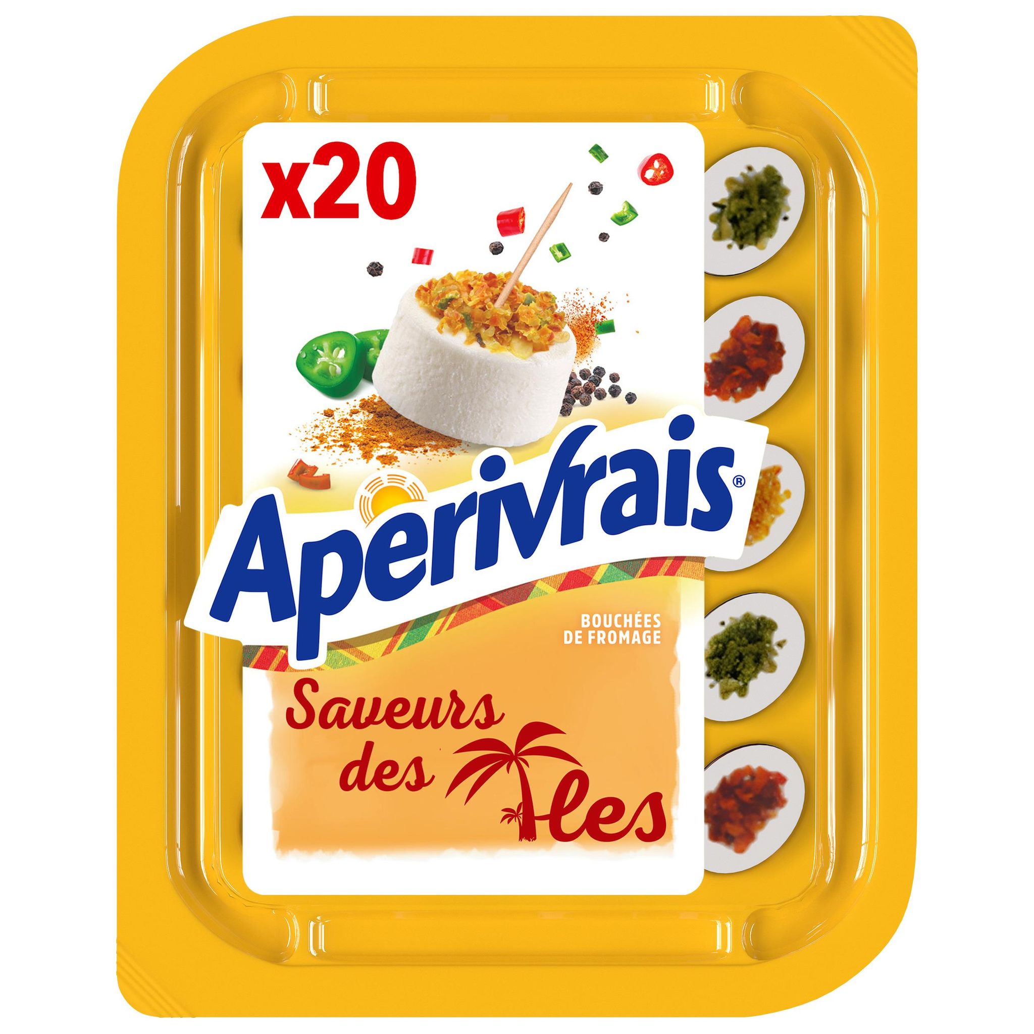 Voir la diapositive 3 : APERIVRAIS Bouchées de fromage saveurs ail et thym et poivrons rouges 100g