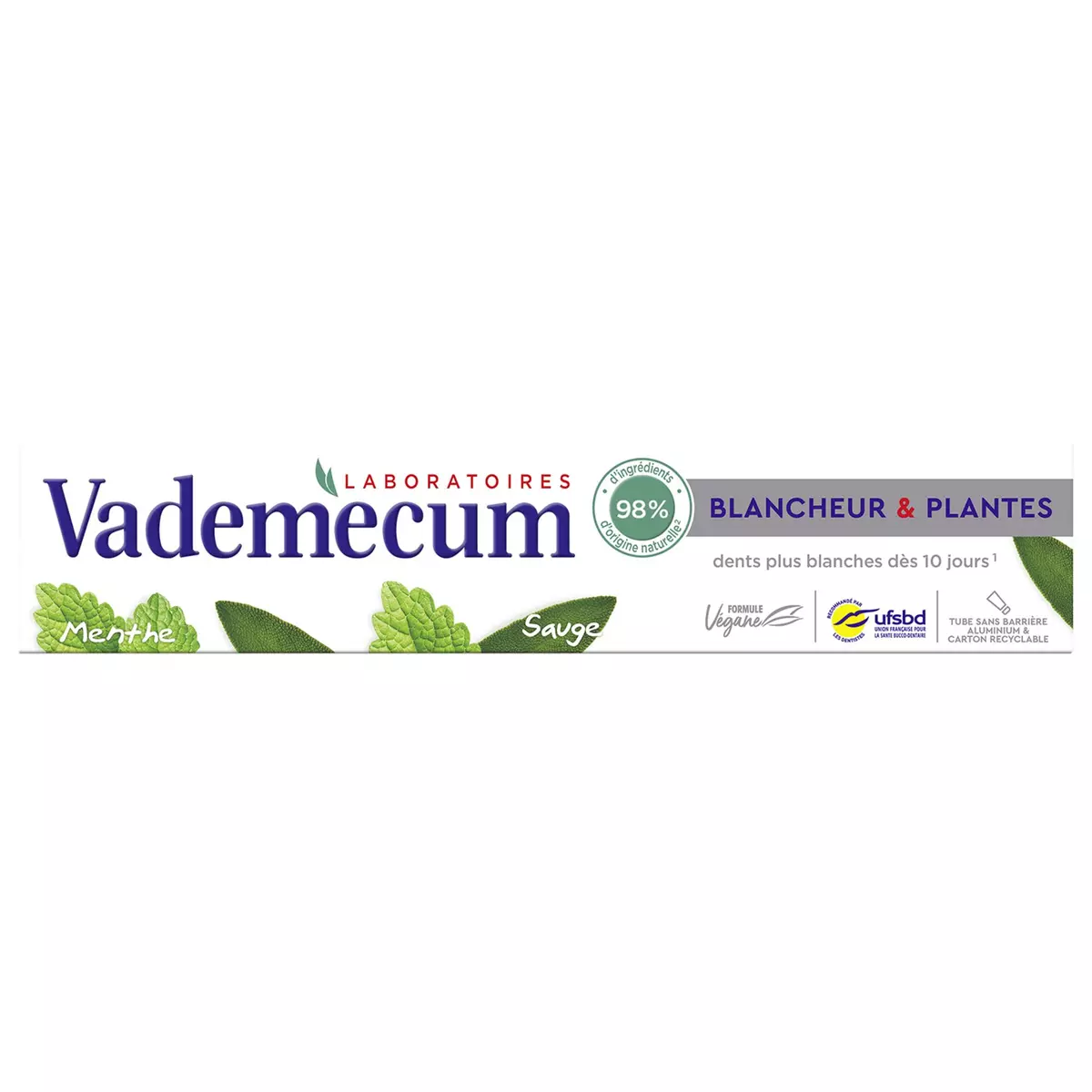 VADEMECUM Dentifrice blancheur & plantes sauge et menthe 75ml