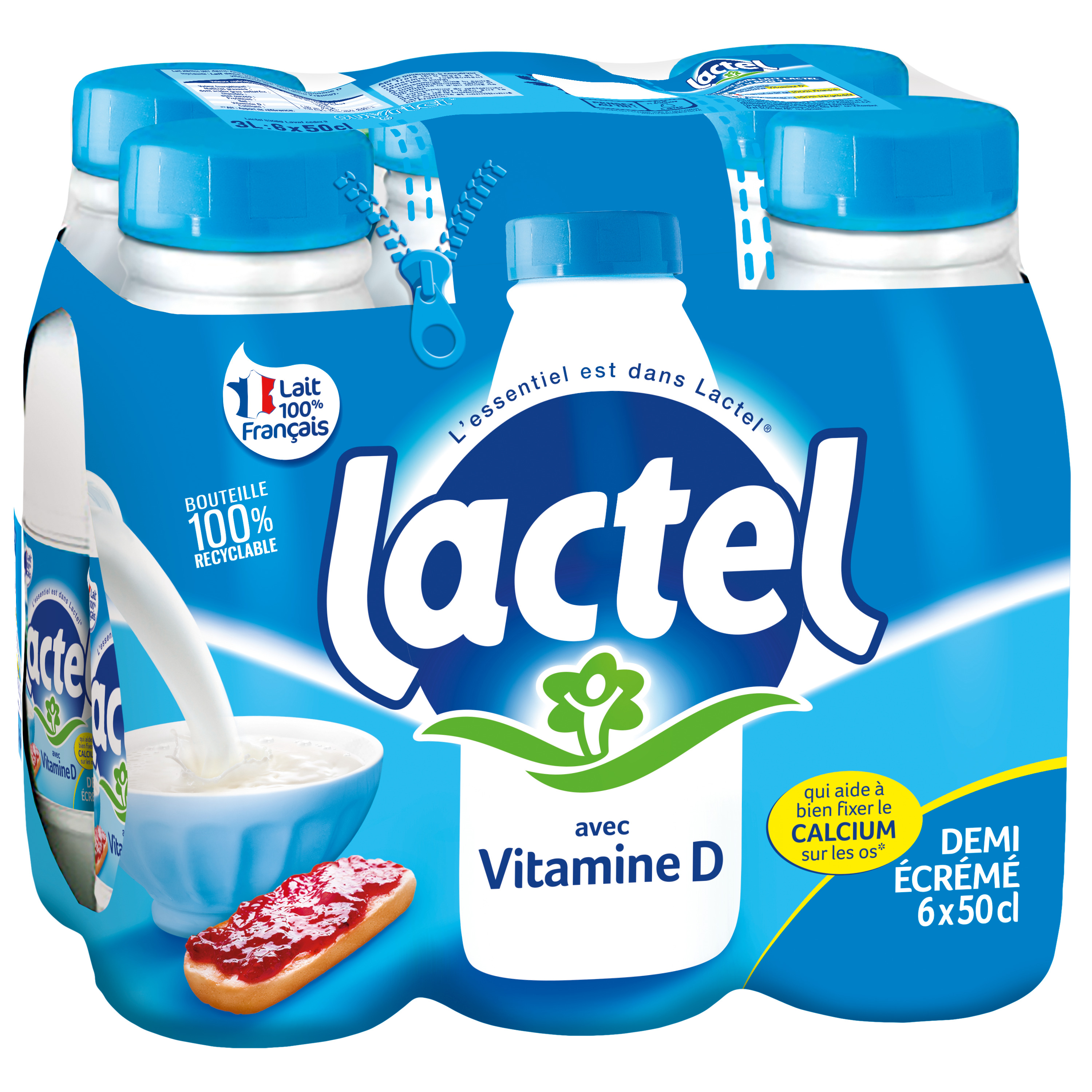 Voir la diapositive 2 : LACTEL Lait demi-écrémé UHT 6x50cl