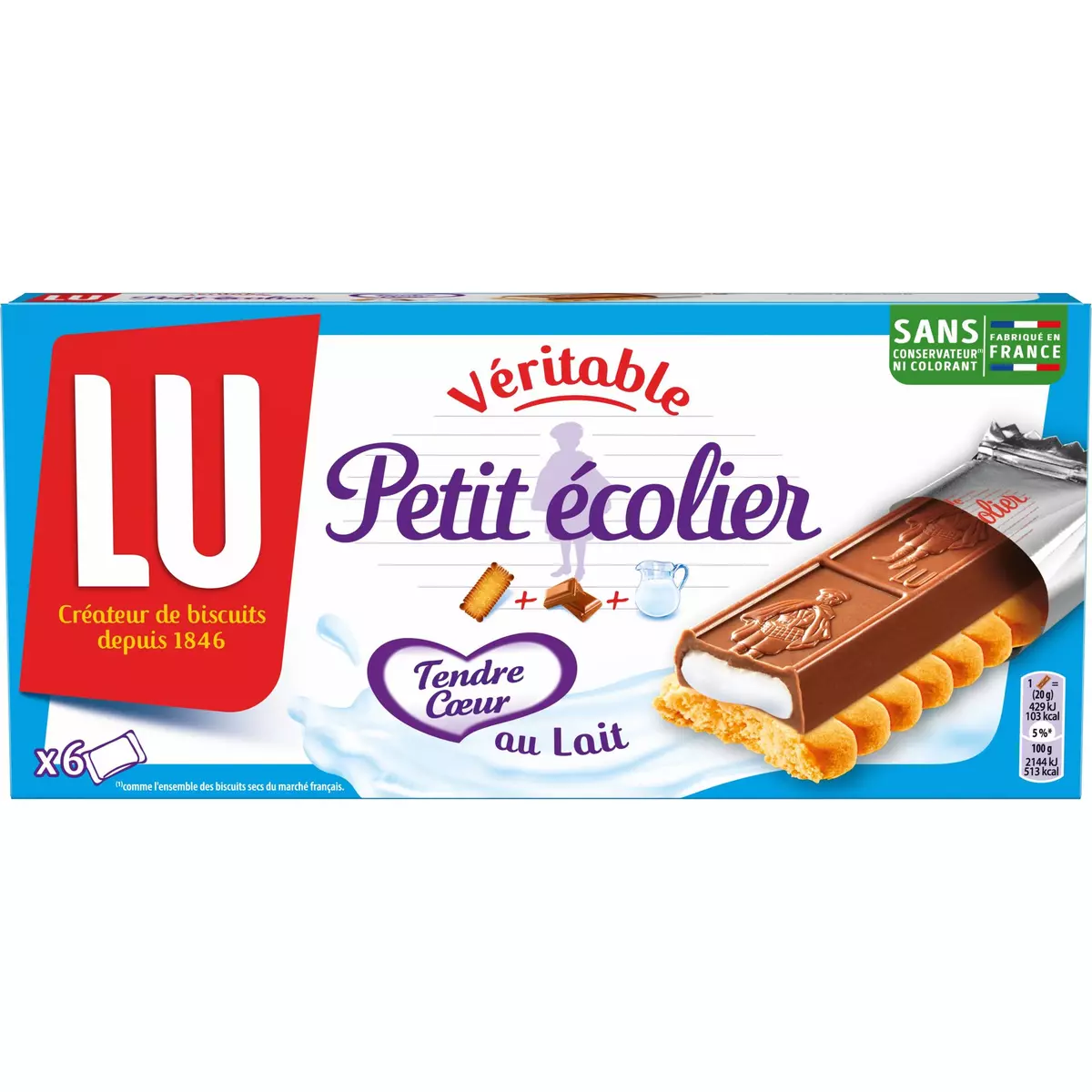 PETIT ECOLIER Tendre Cœur biscuits barre nappés au chocolat au lait 6 sachets 120g