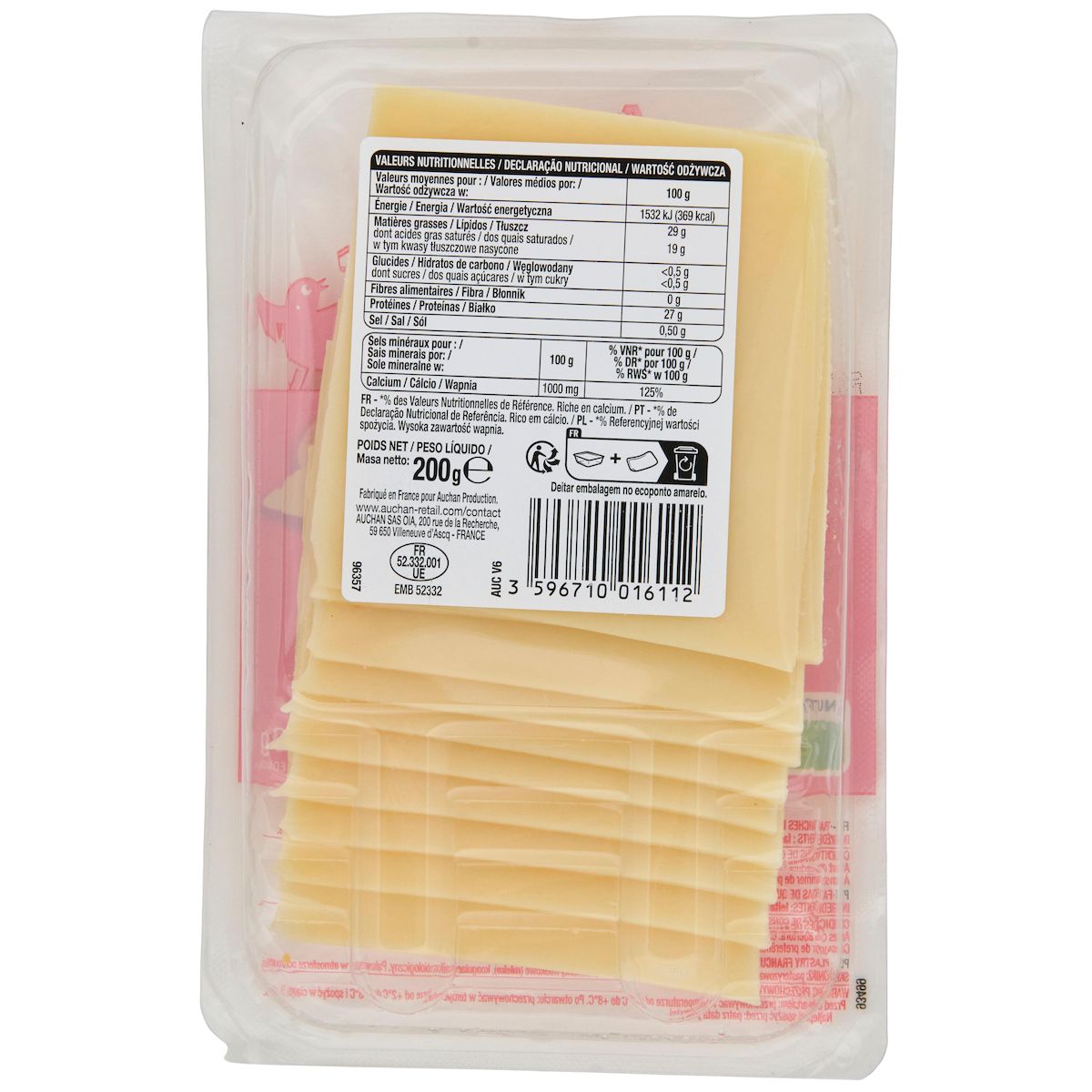 AUCHAN Emmental en tranche 10 tranches 200g