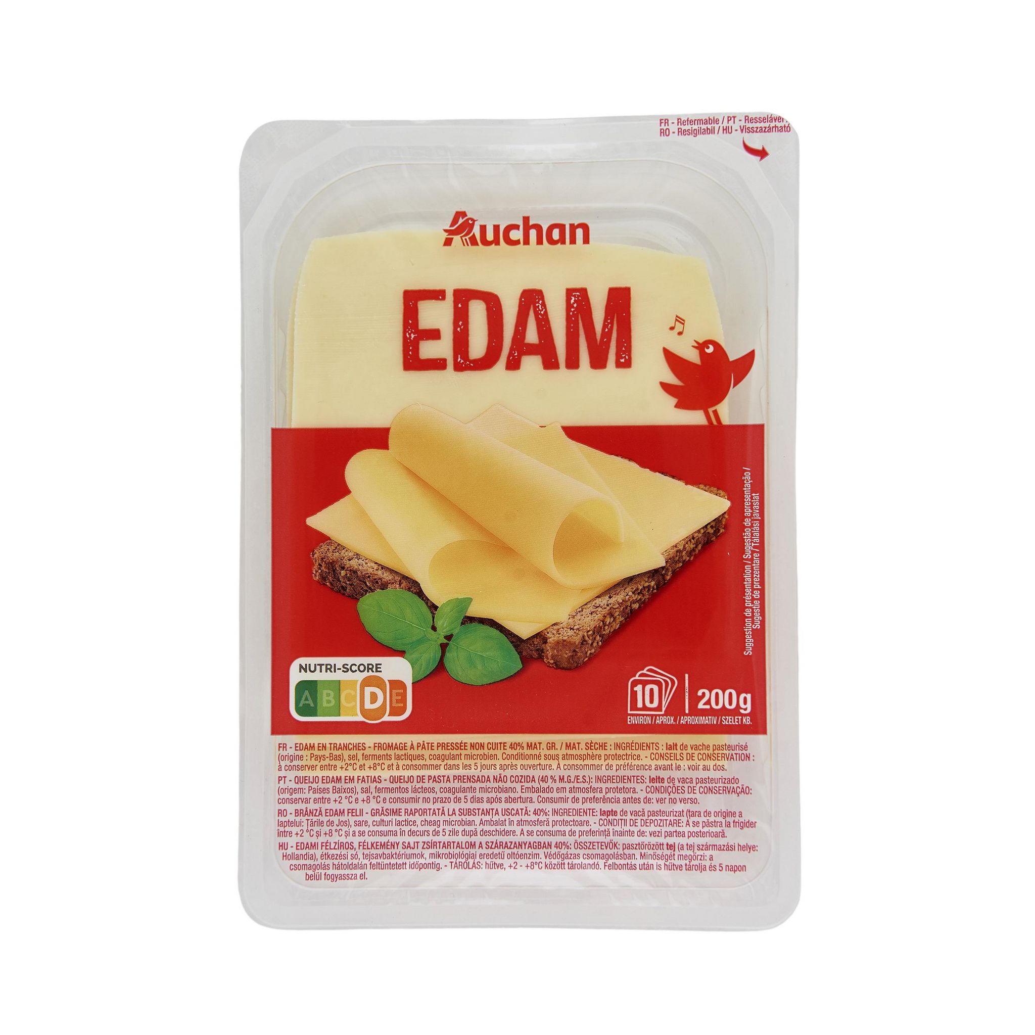 Voir la diapositive 2 : AUCHAN Edam en tranche 10 tranches 200g