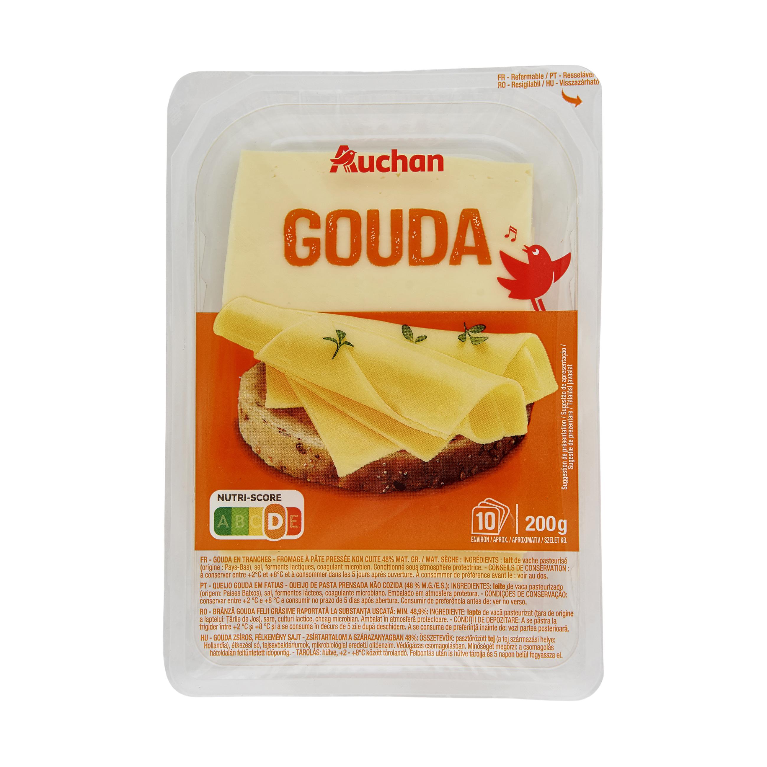 Voir la diapositive 2 : AUCHAN Gouda en tranche 10 tranches 200g