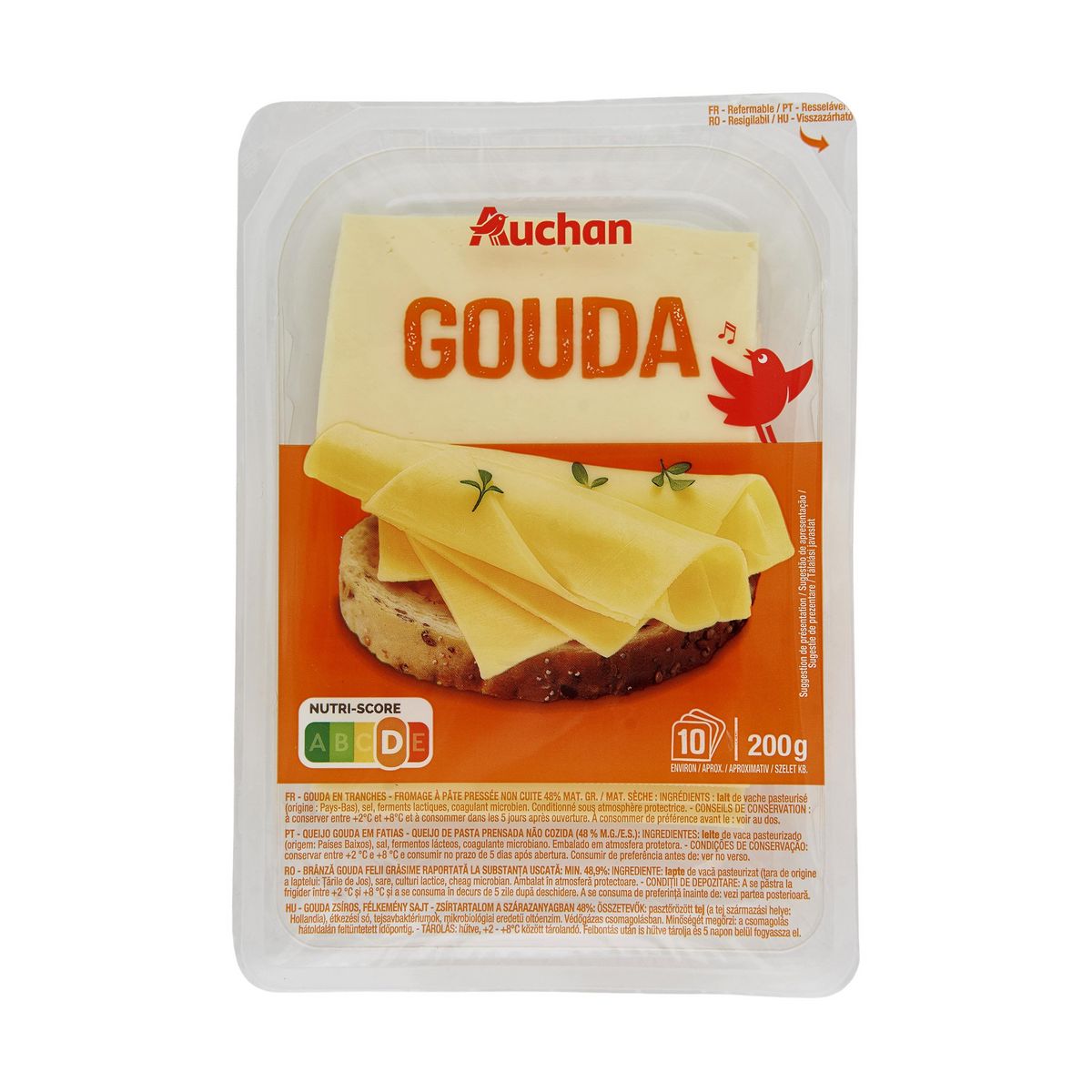 AUCHAN Gouda en tranche 10 tranches 200g