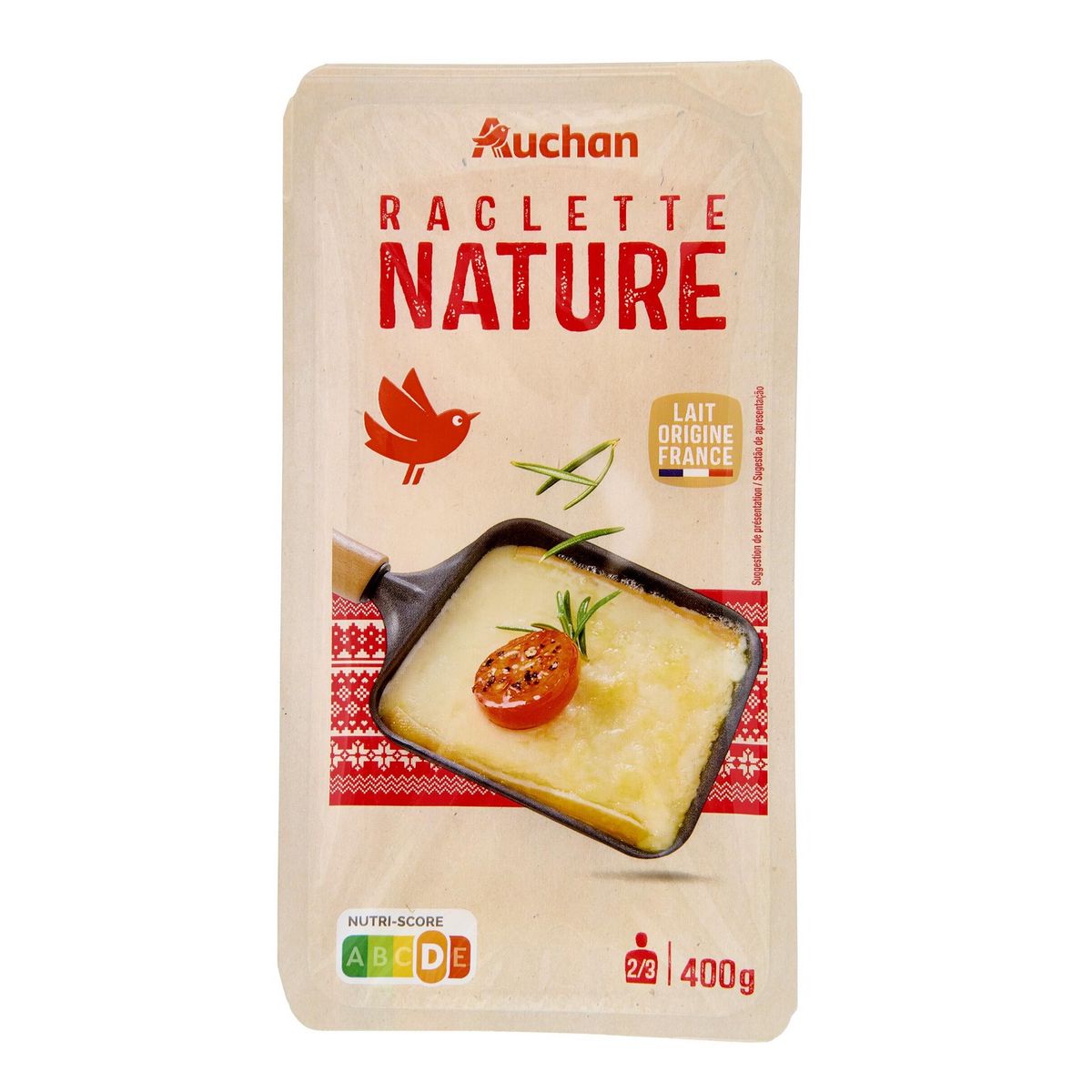 AUCHAN Fromage à raclette nature 2/3 parts 400g