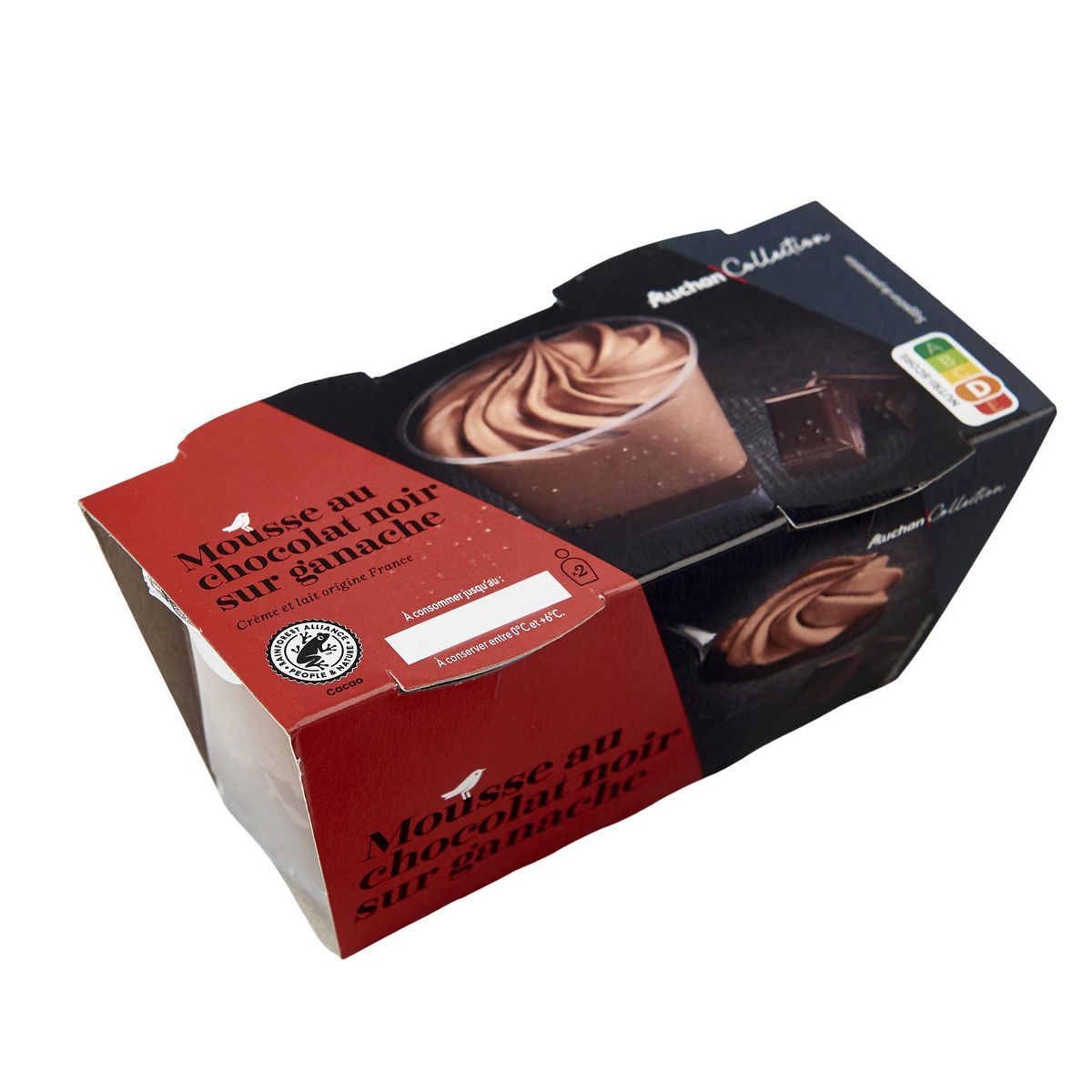 AUCHAN COLLECTION Mousse au chocolat noir sur ganache 2x65g