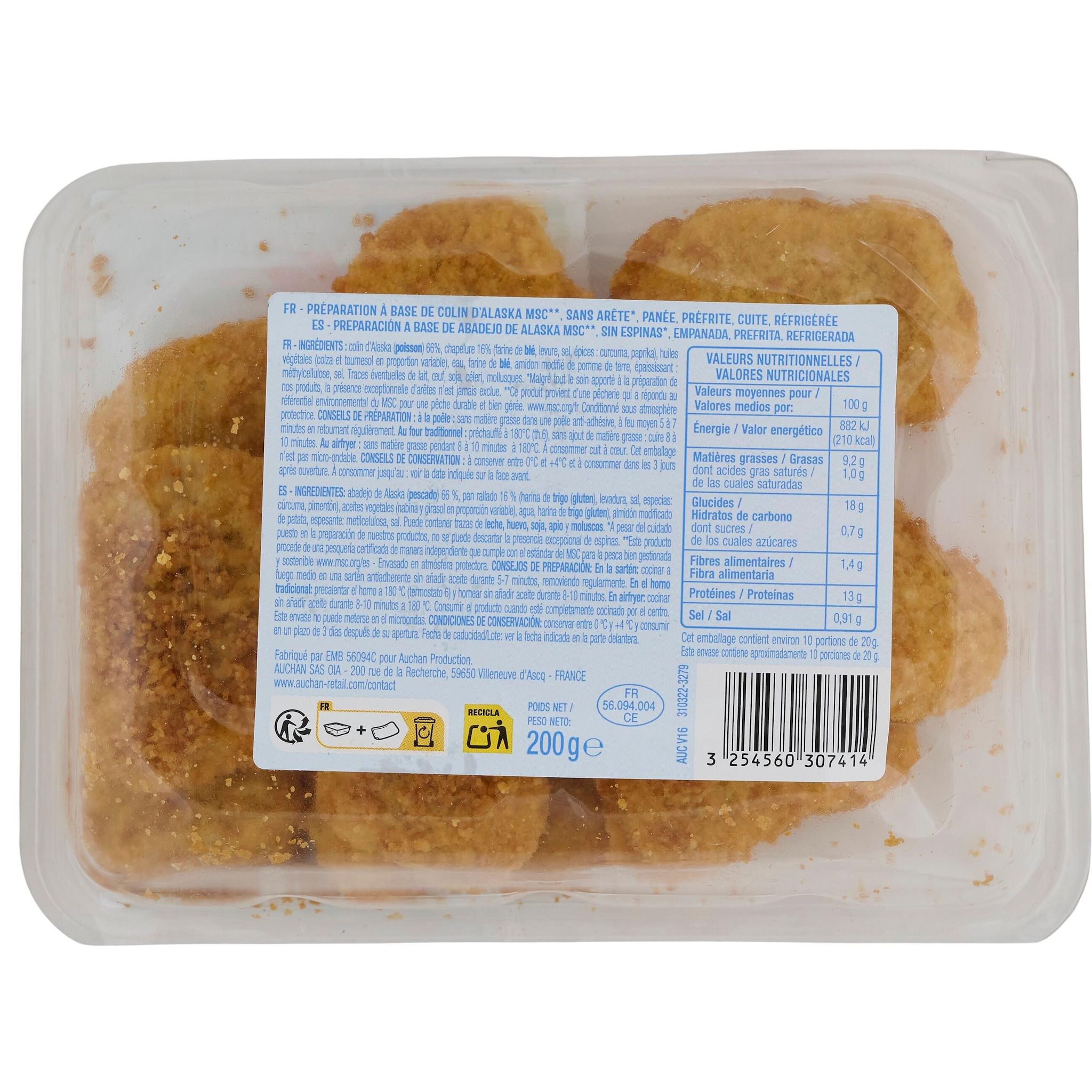 Voir la diapositive 4 : AUCHAN Nuggets de poisson 10 pièces 200g