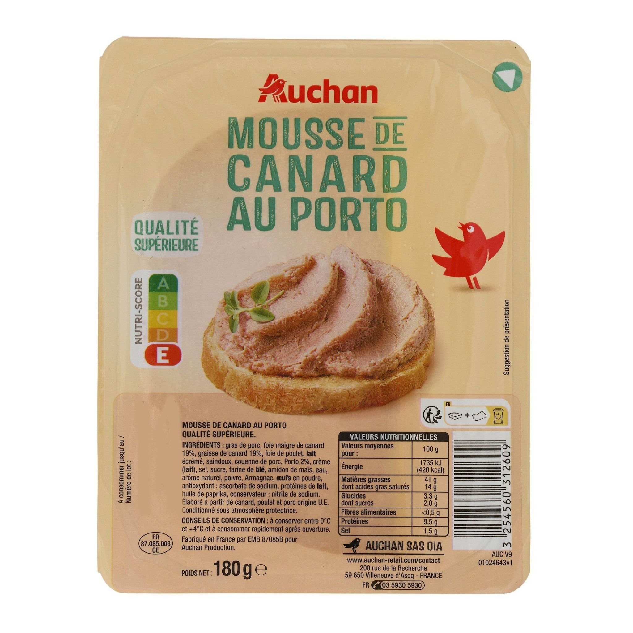 Voir la diapositive 2 : AUCHAN Mousse de canard au porto 180g