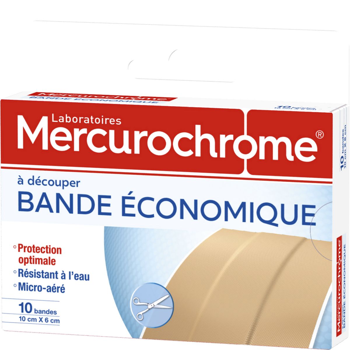 MERCUROCHROME Pansement bande à découper 10cmx6cm 10x6cm 10 bandes