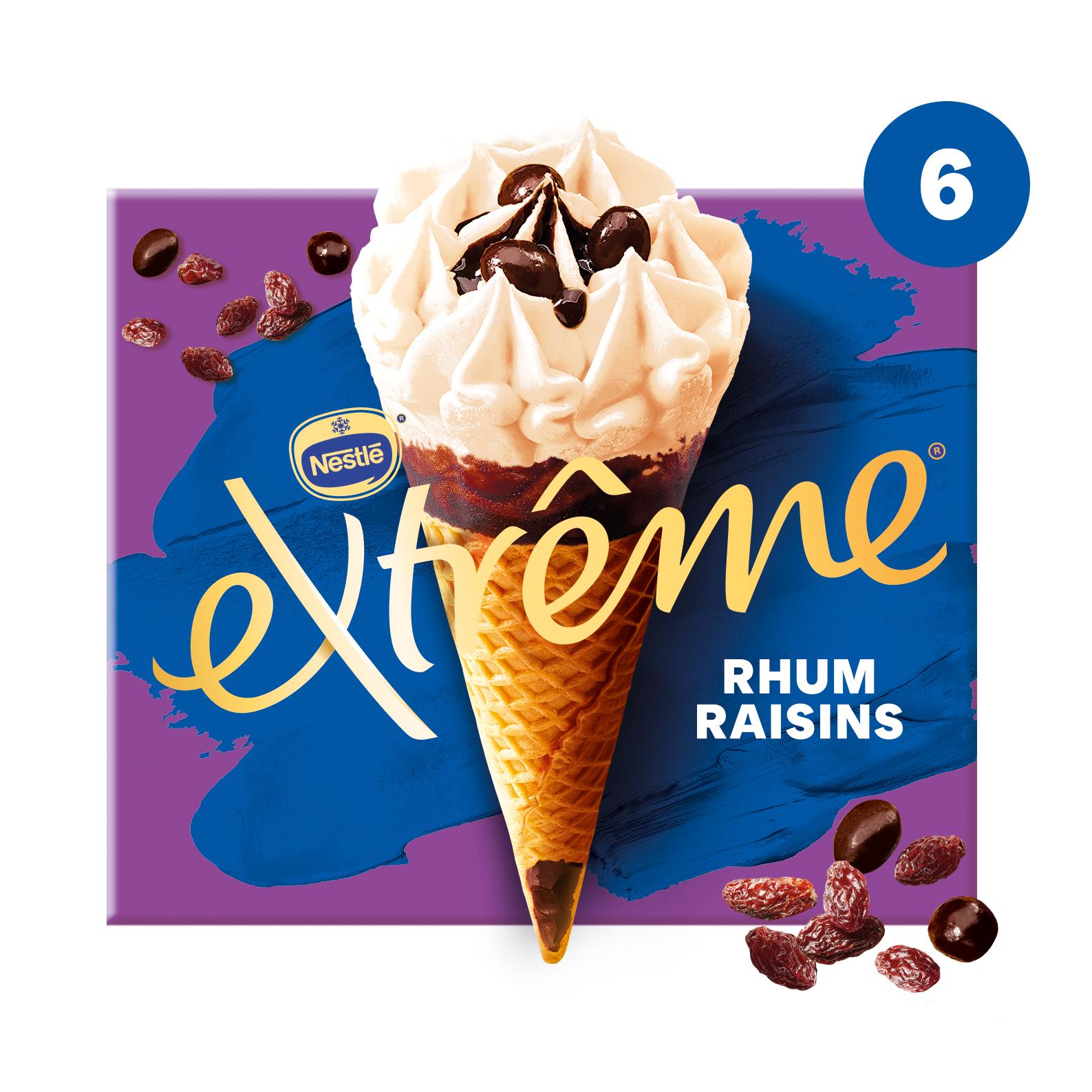 Voir la diapositive 2 : EXTREME Cônes glacés rhum raisins 6 pièces 426g