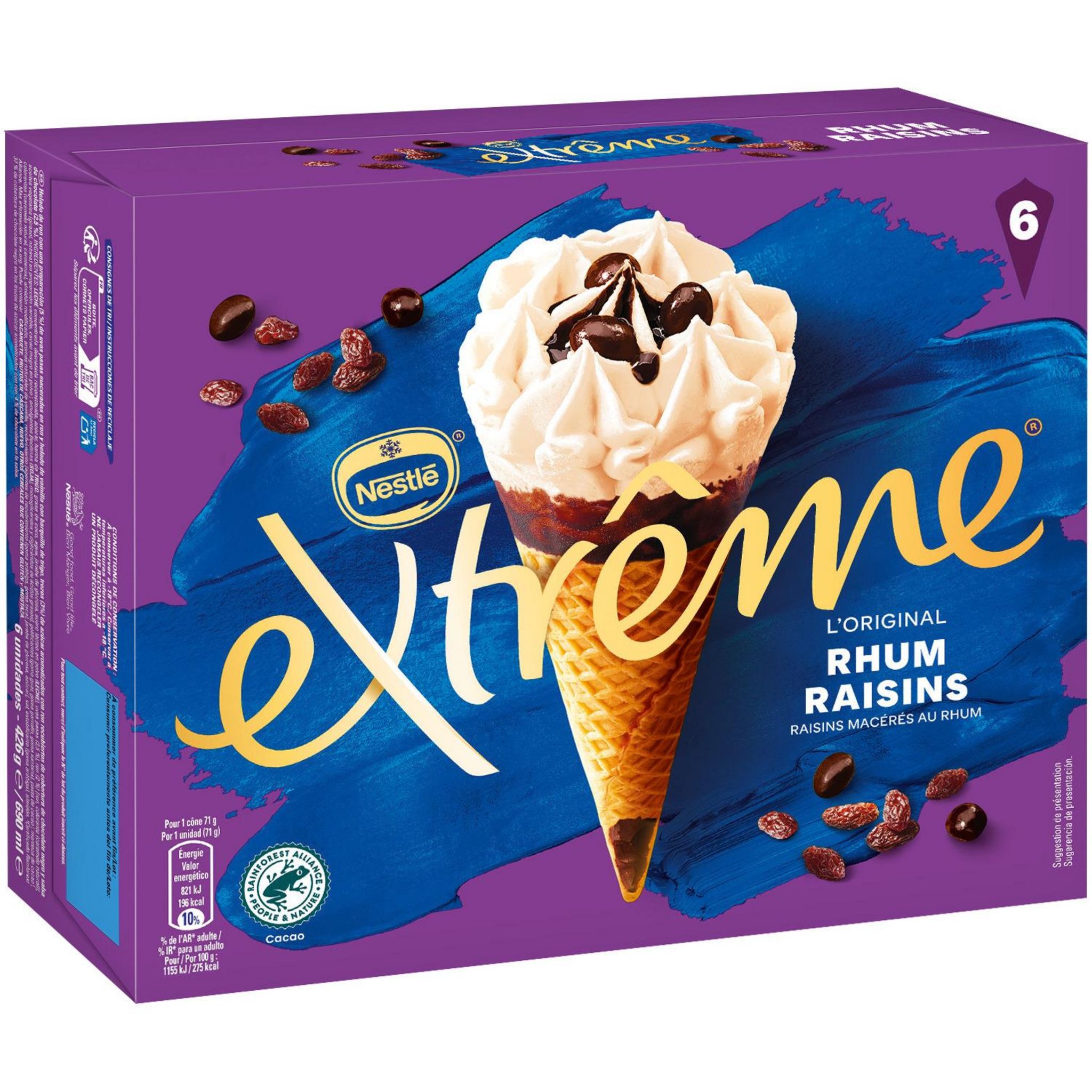 Voir la diapositive 2 : EXTREME Cônes glacés rhum raisins 6 pièces 426g