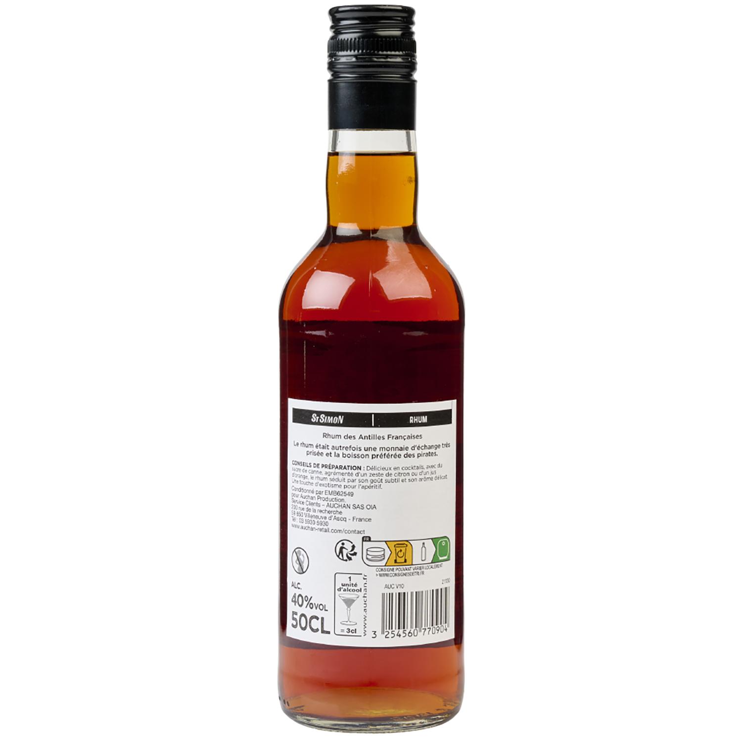 Voir la diapositive 2 : ST SIMON Rhum ambré 40% 50cl