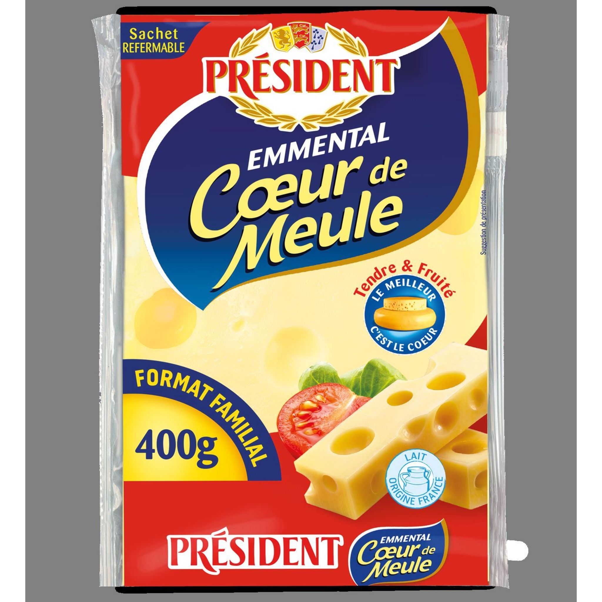 Voir la diapositive 2 : PRESIDENT Emmental cœur de meule 400g