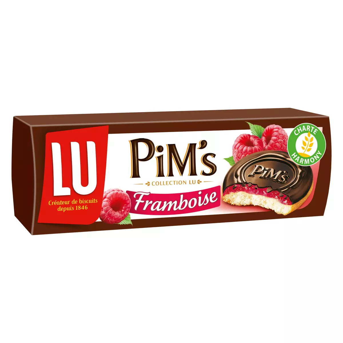 LU Pim's biscuits génoises nappées de chocolat saveur framboise 12 biscuits 150g