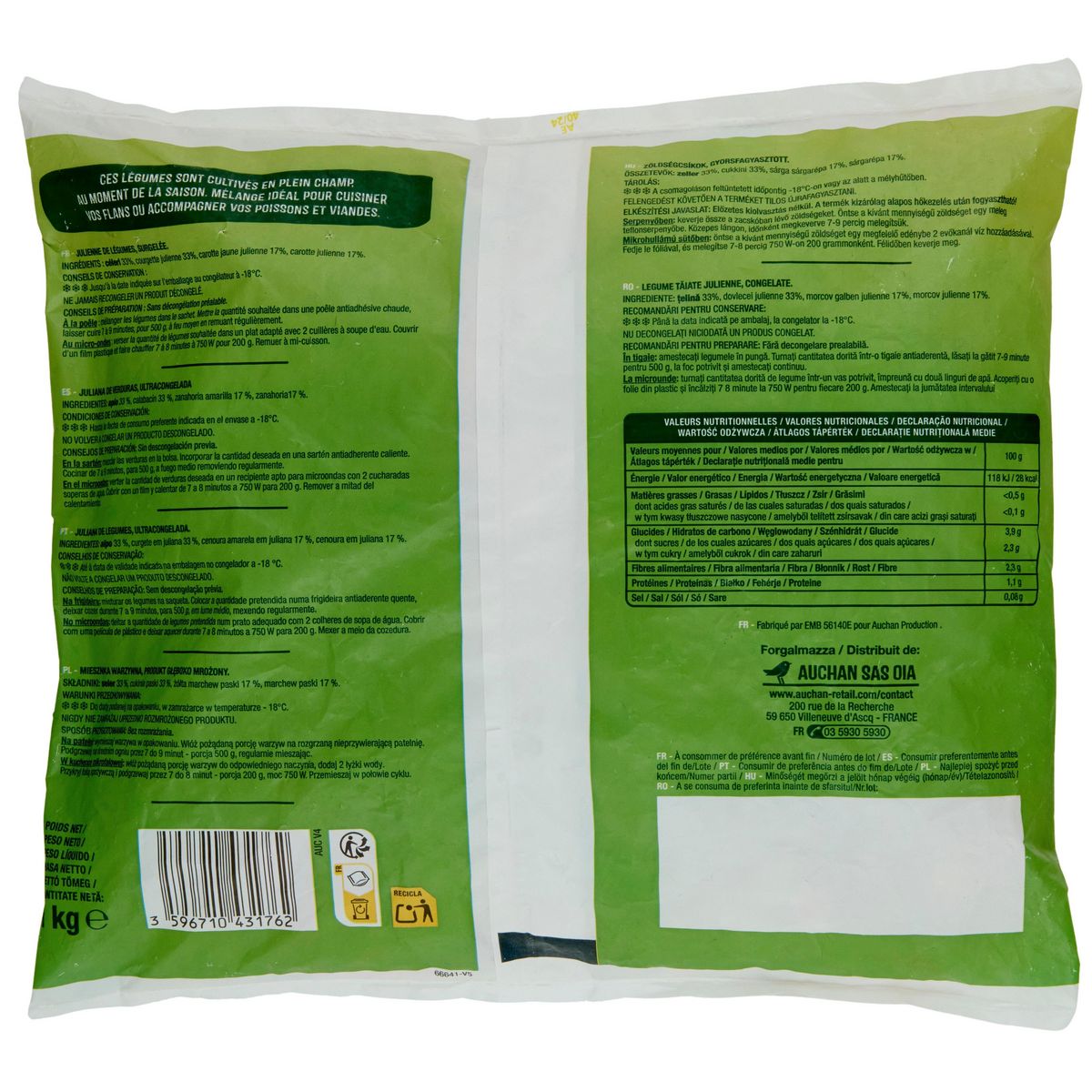 AUCHAN Julienne de légumes 5 portions 1kg