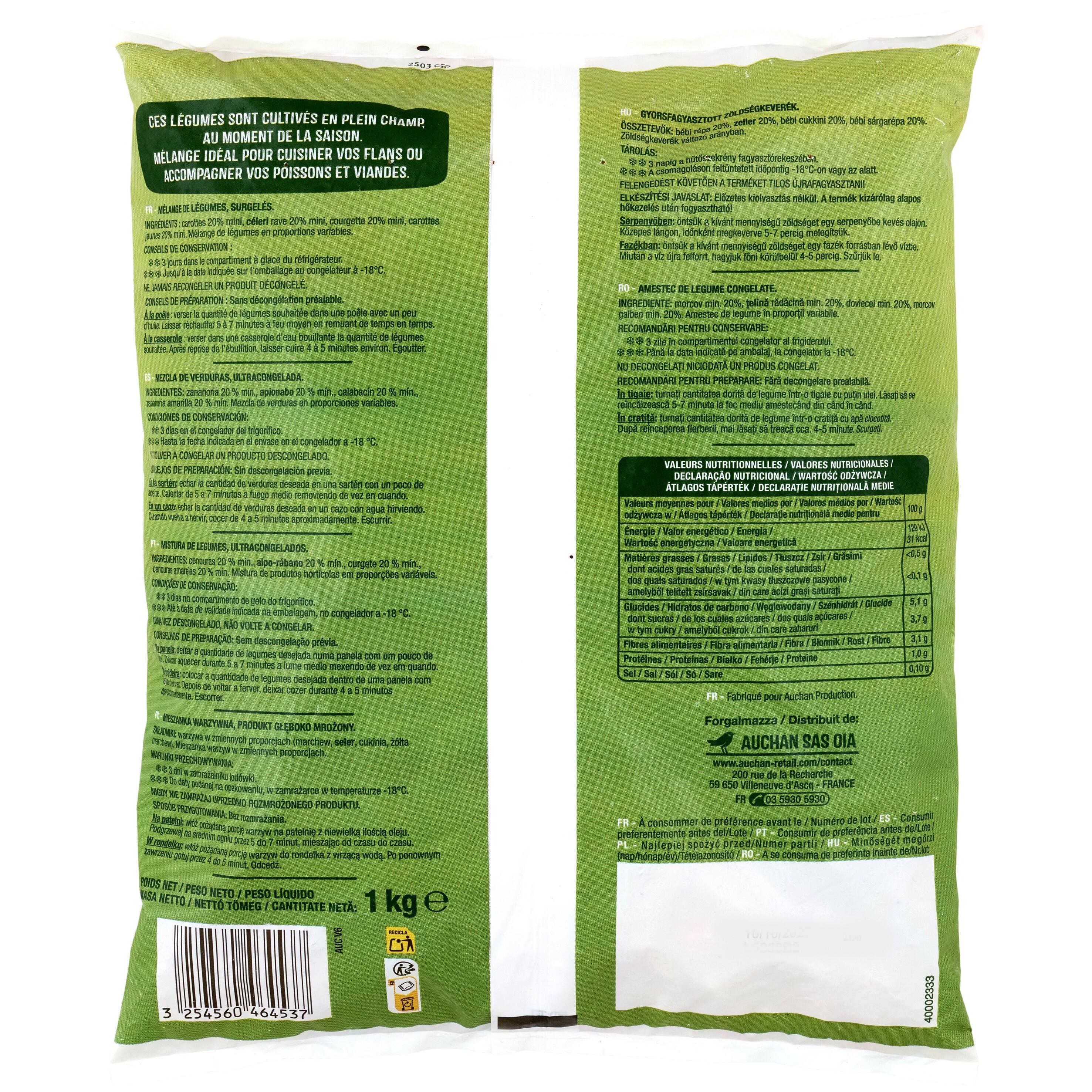 Voir la diapositive 3 : AUCHAN Julienne de légumes 5 portions 1kg