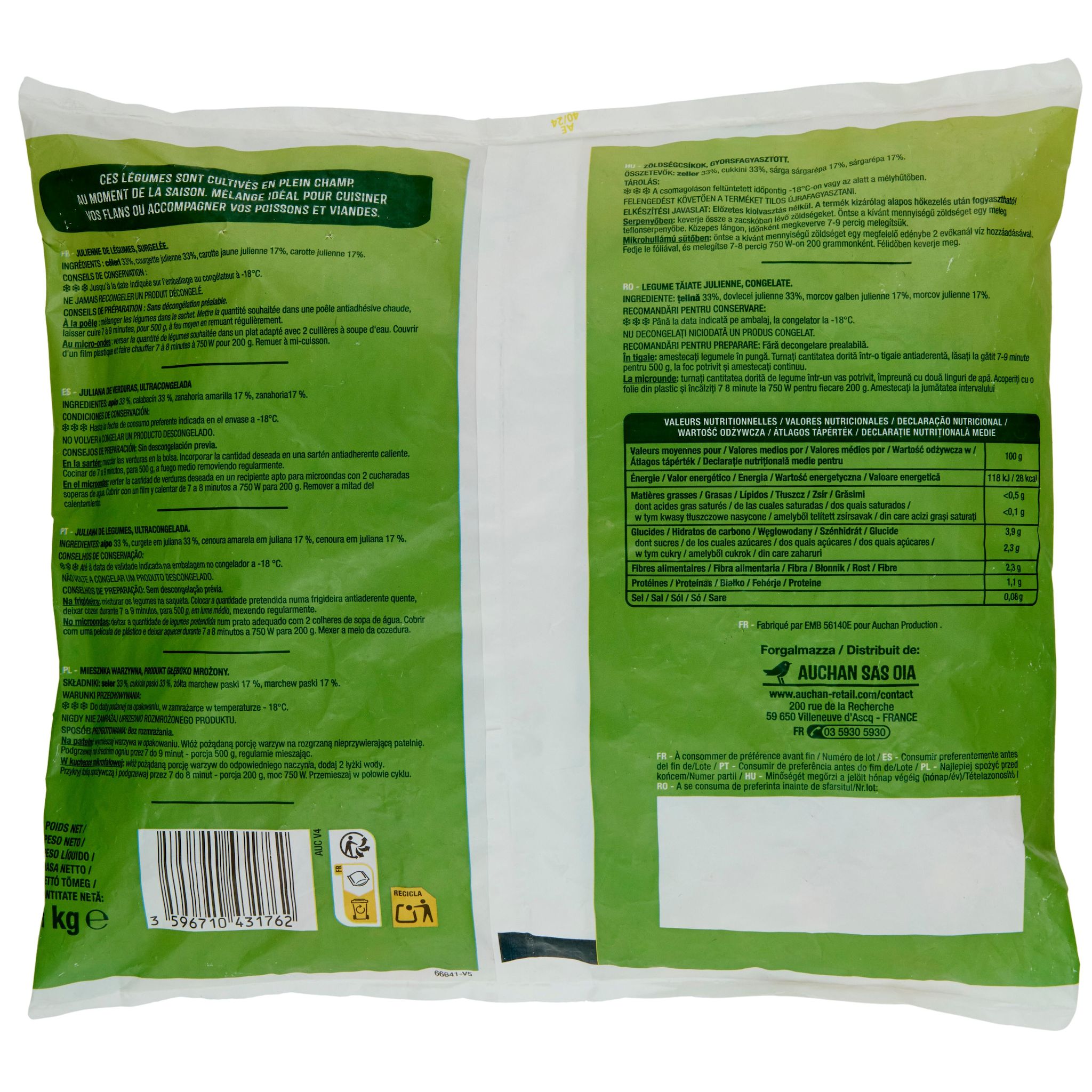 Voir la diapositive 3 : AUCHAN Julienne de légumes 5 portions 1kg