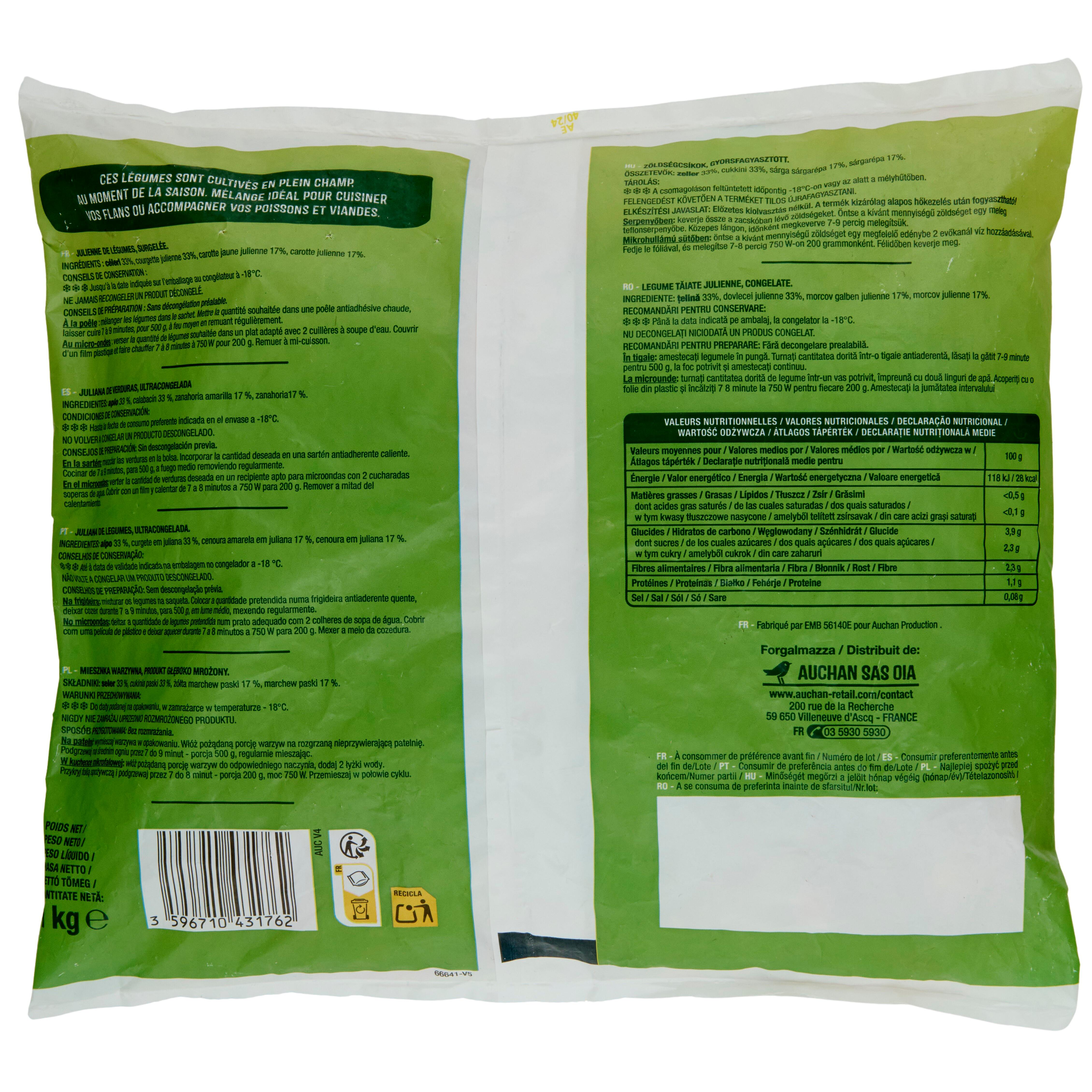 Voir la diapositive 4 : AUCHAN Julienne de légumes 5 portions 1kg