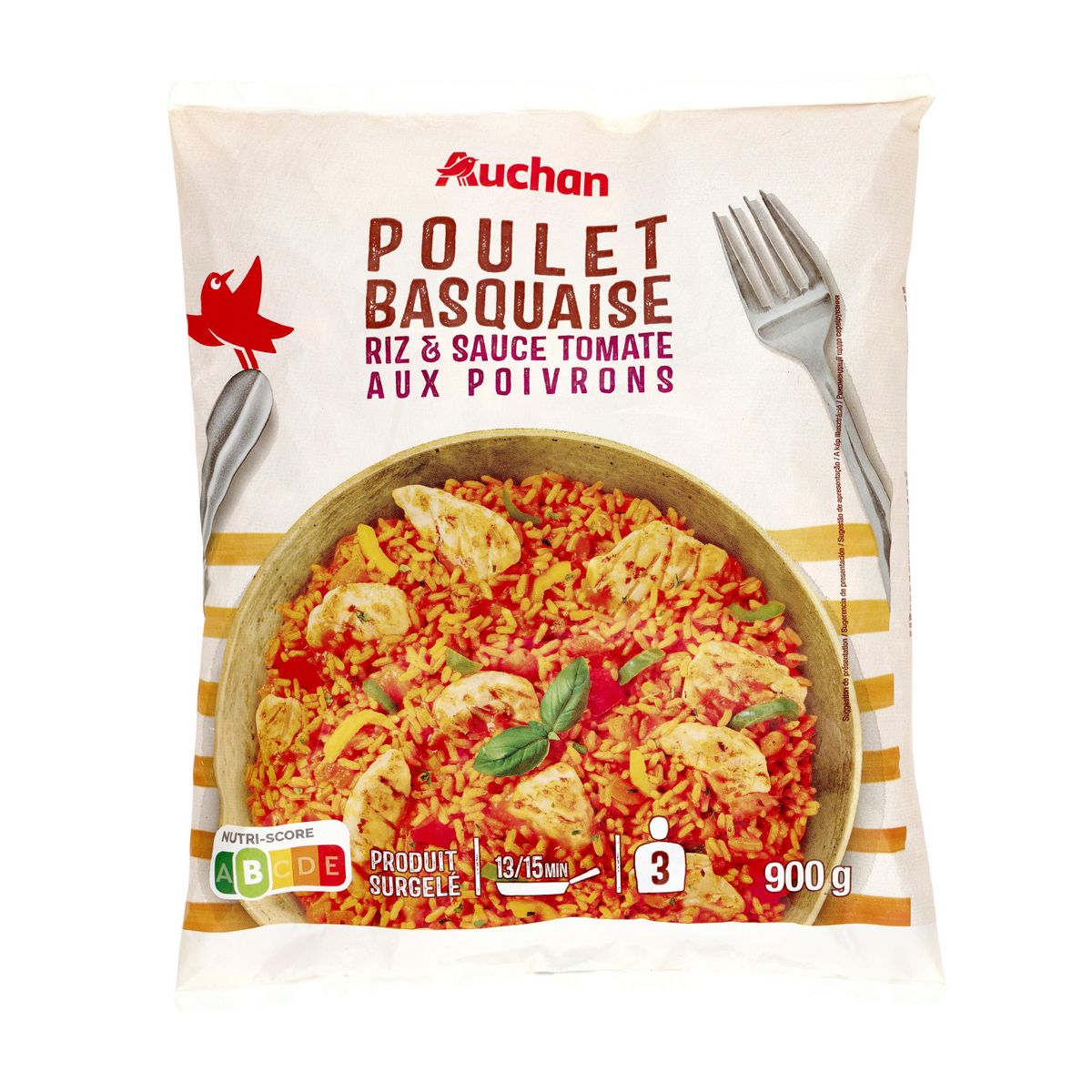 AUCHAN Poulet basquaise et riz 3 portions 900g